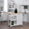 HOMCOM White Kitchen Storage Trolley with Pine Top, Enhance your kitchen with this stylish trolley cart offering ample storage and a durable pine wood worktop. Perfect for meal prep and organization.