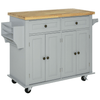 Grey Rolling Kitchen Island Trolley - Modern & Mobile, Discover HOMCOM's Grey Rolling Kitchen Island Trolley with a sleek modern design, rubber wood top, and ample storage. Perfect blend of style and functionality.