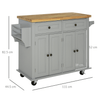 Grey Rolling Kitchen Island Trolley - Modern & Mobile, Discover HOMCOM's Grey Rolling Kitchen Island Trolley with a sleek modern design, rubber wood top, and ample storage. Perfect blend of style and functionality.