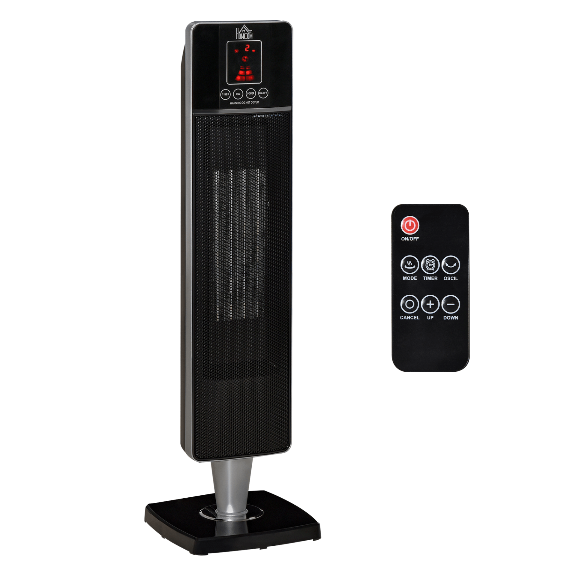 Portable Tower Heater - 1000W/2000W, PTC Ceramic, Remote, Stay warm and cosy with the Portable Tower Heater. Features include PTC ceramic heating, oscillation, remote control, timer, and safety protections.