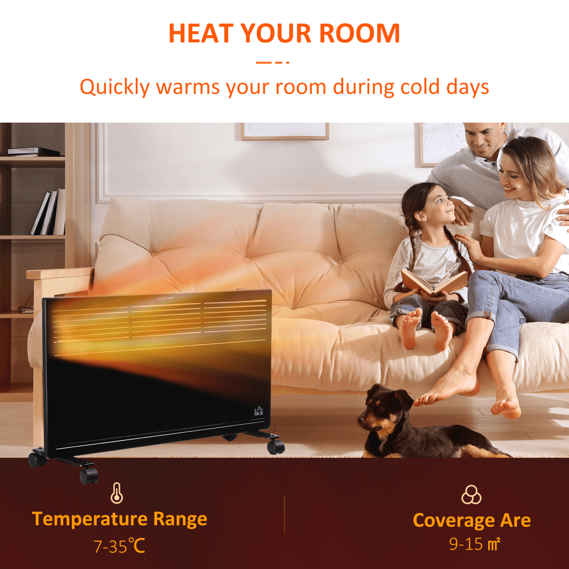 Portable Convector Radiator Heater with Thermostat - Black, Efficient and quick portable electric heater with adjustable thermostat and safety cut-off. Freestanding or wall-mounted options. Perfect for any room.