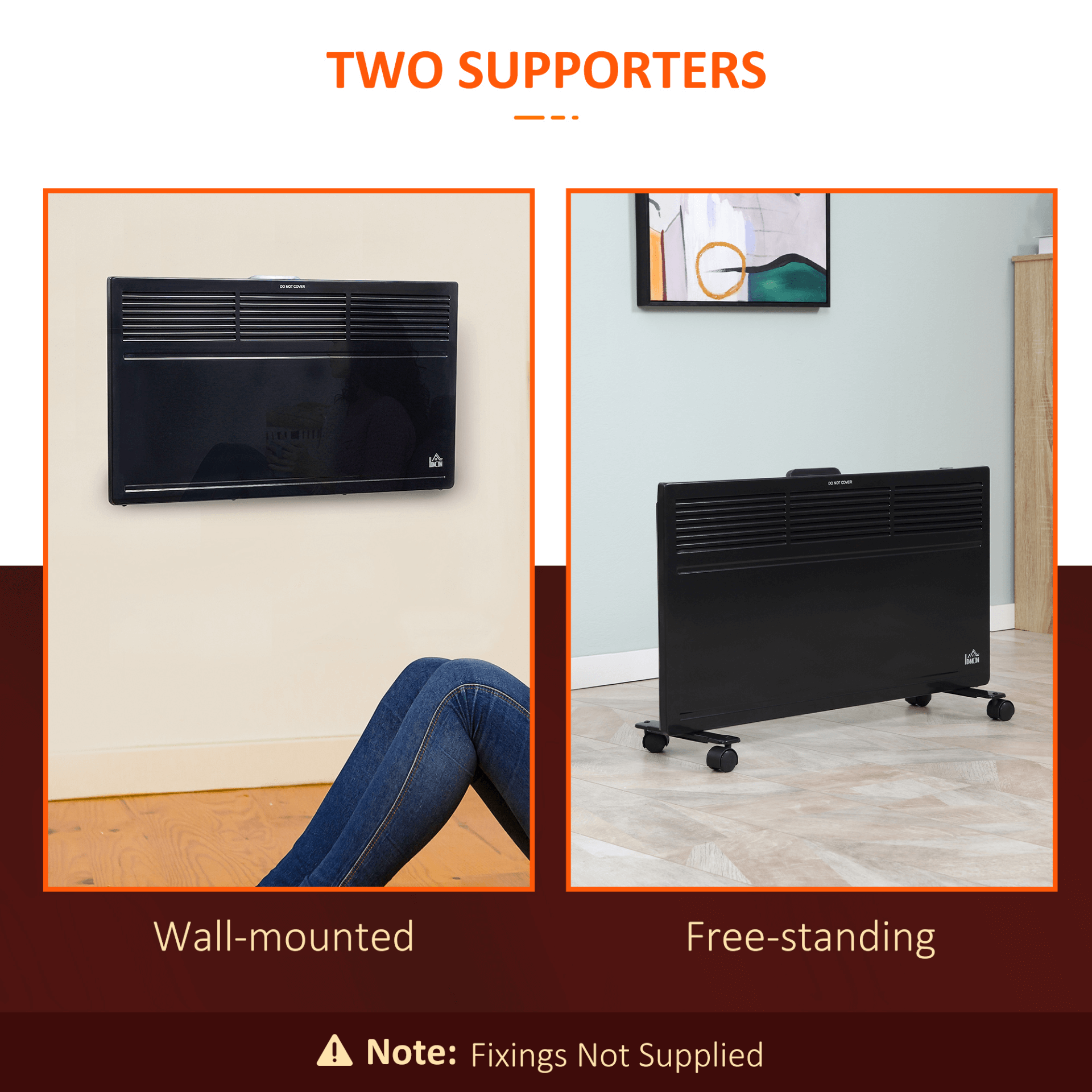 Portable Convector Radiator Heater with Thermostat - Black, Efficient and quick portable electric heater with adjustable thermostat and safety cut-off. Freestanding or wall-mounted options. Perfect for any room.