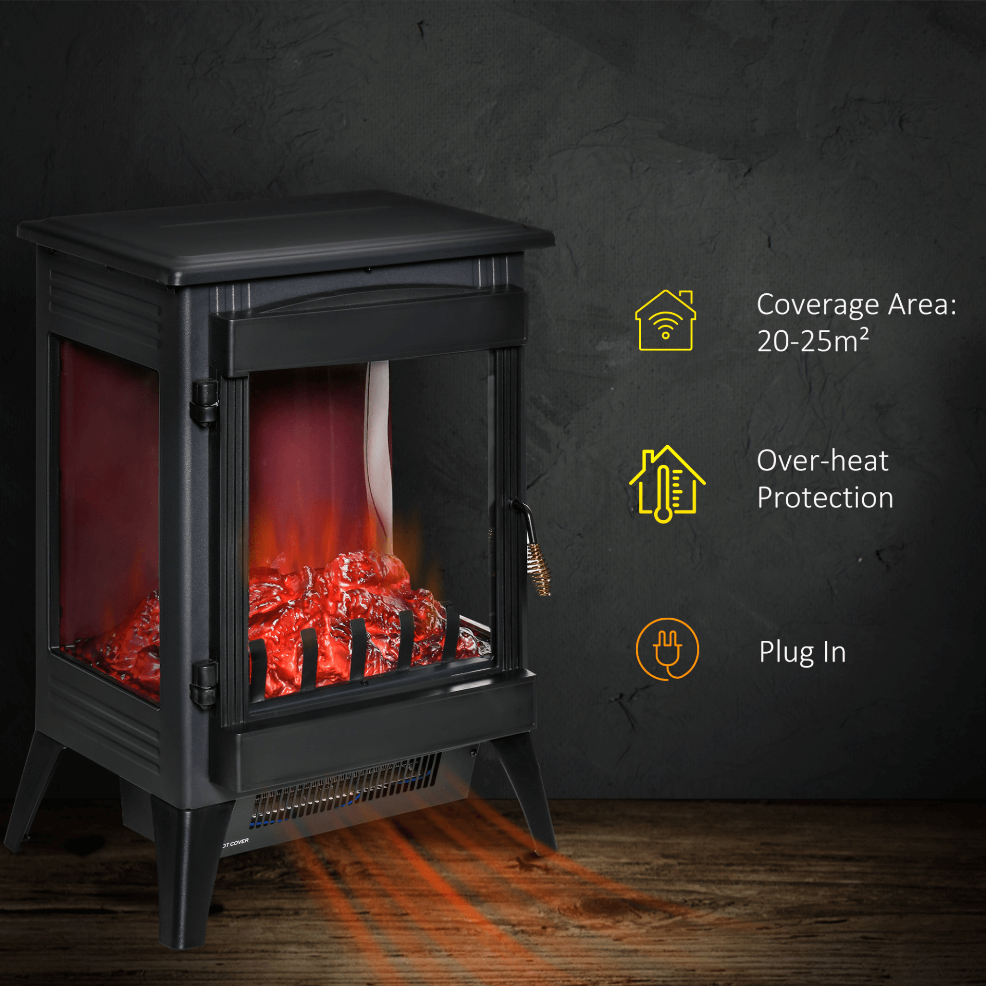 HOMCOM Electric Fireplace Stove - LED Flame, 3-Sided Glass, Enjoy cozy warmth with the HOMCOM Electric Fireplace. LED flames, overheat protection, and sleek design make it perfect for any space.