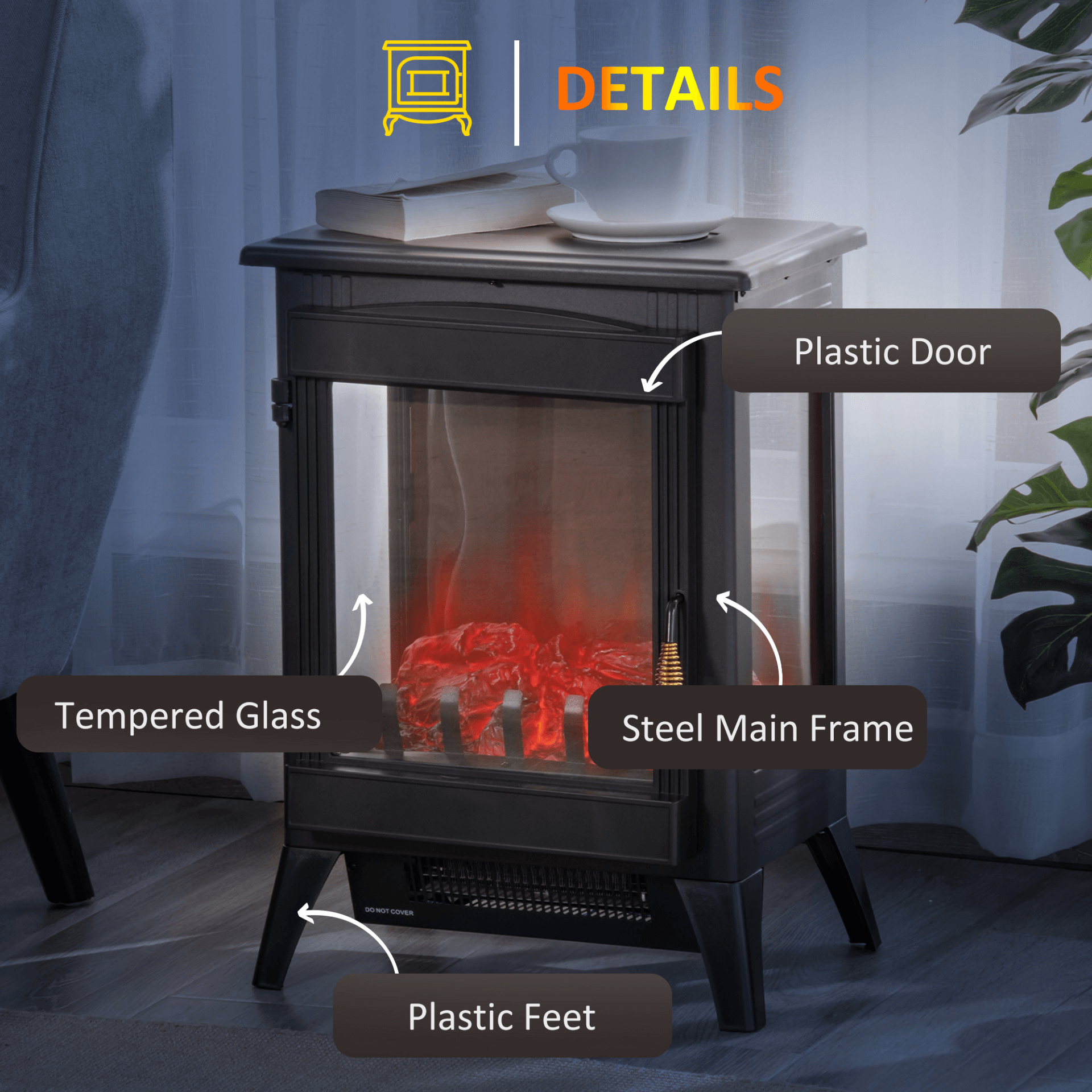 HOMCOM Electric Fireplace Stove - LED Flame, 3-Sided Glass, Enjoy cozy warmth with the HOMCOM Electric Fireplace. LED flames, overheat protection, and sleek design make it perfect for any space.