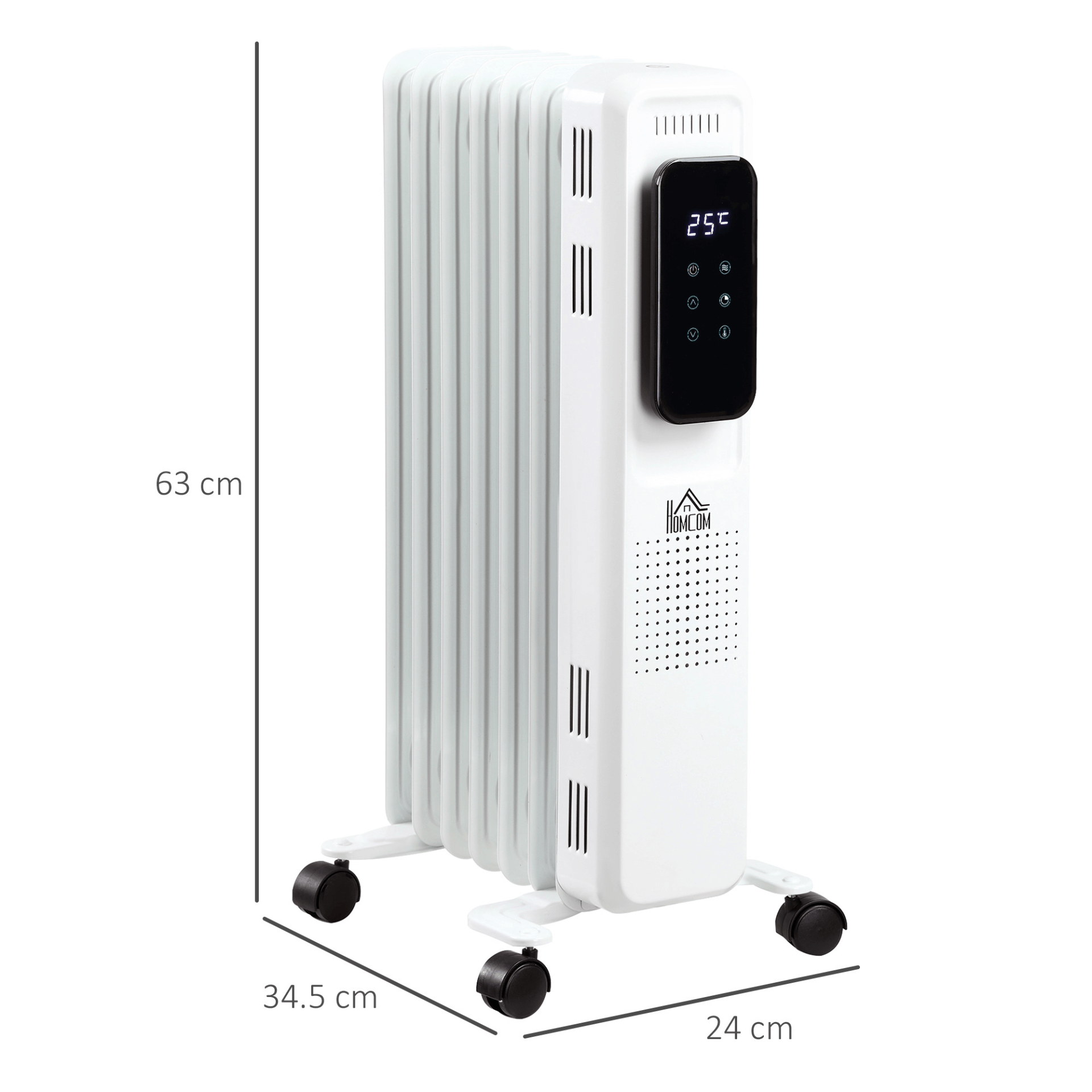 1630W Portable Oil Filled Radiator - White, Stay warm with the 1630W Oil Filled Radiator. Features LED display, timer, adjustable thermostat, and remote control. Efficient, safe heating solution.