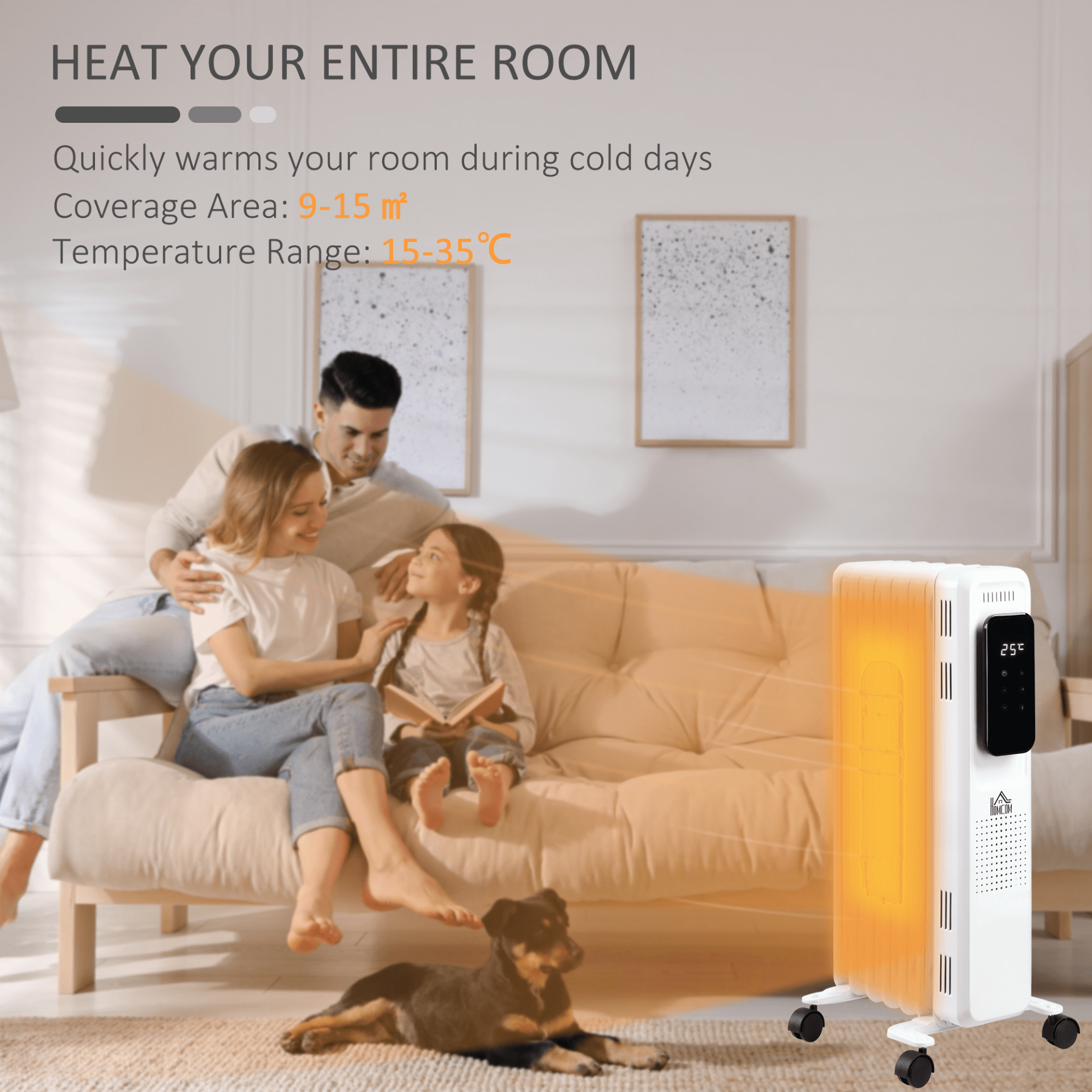 1630W Portable Oil Filled Radiator - White, Stay warm with the 1630W Oil Filled Radiator. Features LED display, timer, adjustable thermostat, and remote control. Efficient, safe heating solution.