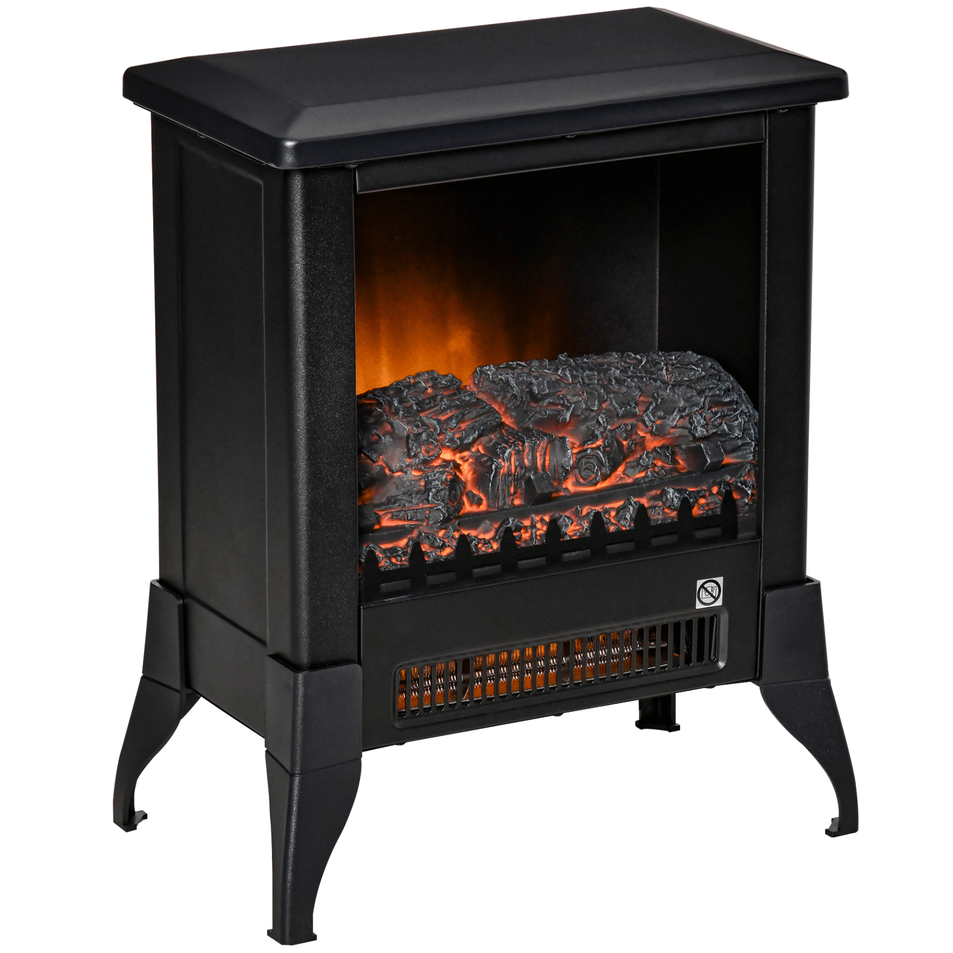 Electric Fireplace Stove - Freestanding Heater, Black, Enjoy a cozy atmosphere with a realistic flame effect. Adjustable temperature control and overheat protection, 1800-2000W. Perfect for any room.