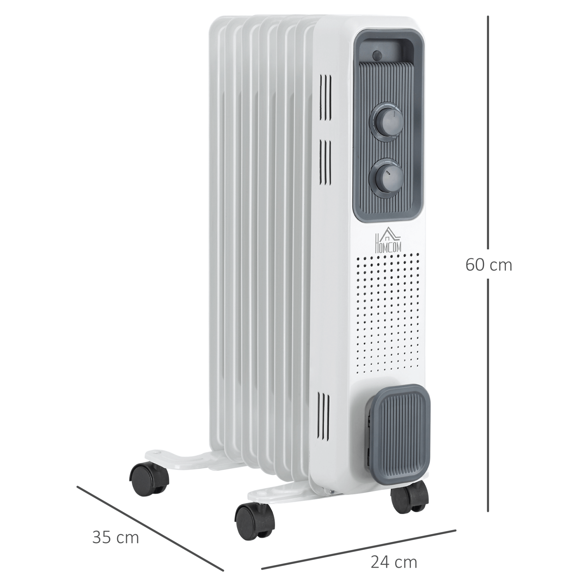 Portable Electric Oil Filled Radiator - 3 Heat Settings, Stay warm with our portable electric oil-filled radiator. Features adjustable thermostat, three heat settings, and safety power-off for cozy, efficient heating.