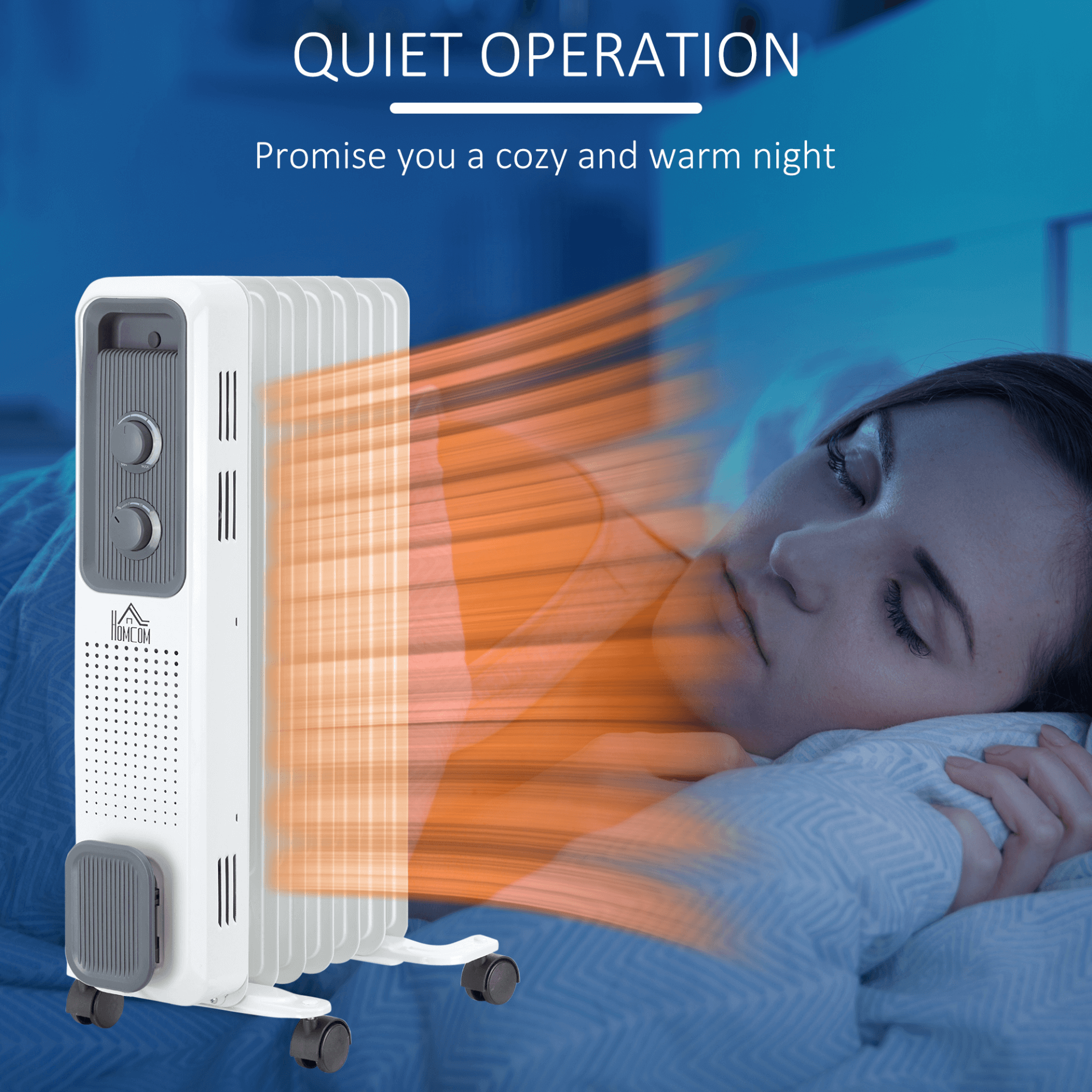 Portable Electric Oil Filled Radiator - 3 Heat Settings, Stay warm with our portable electric oil-filled radiator. Features adjustable thermostat, three heat settings, and safety power-off for cozy, efficient heating.