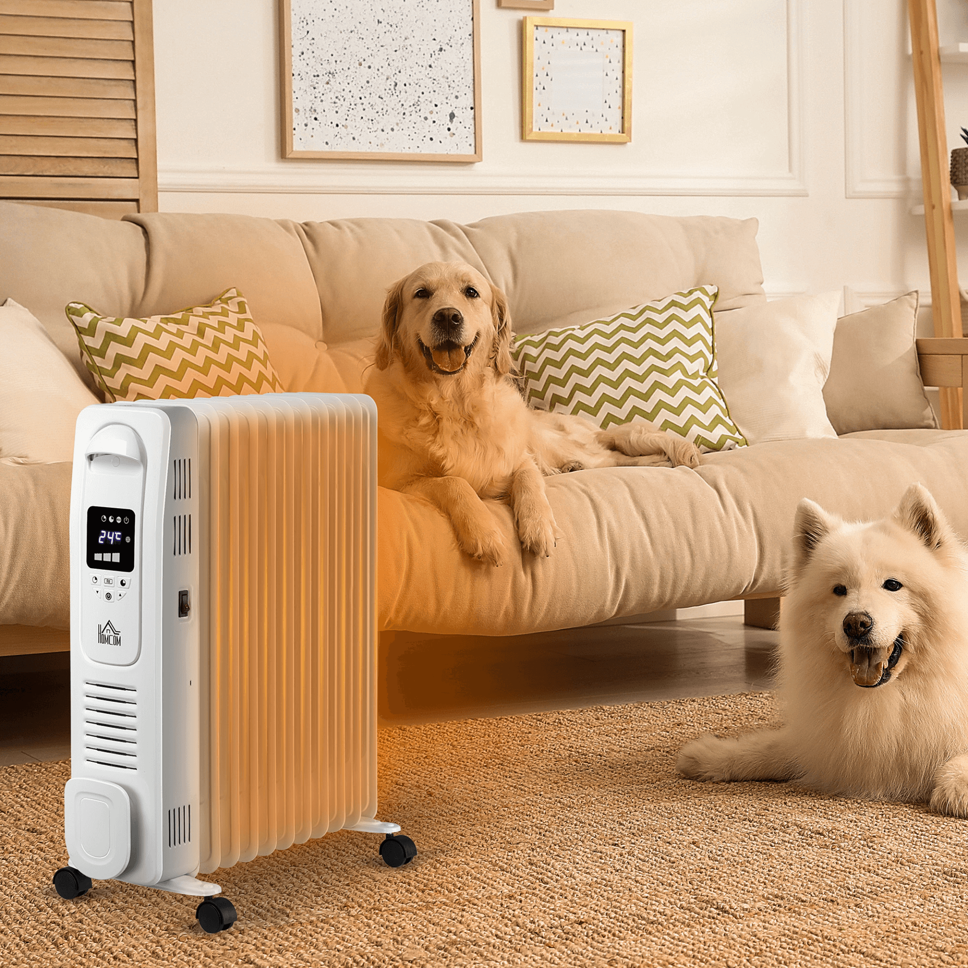 HOMCOM 2720W Oil Filled Radiator - 11 Fin Electric Heater, Stay warm with the HOMCOM 2720W heater featuring a timer, remote control, and safety features for ultimate comfort this winter.