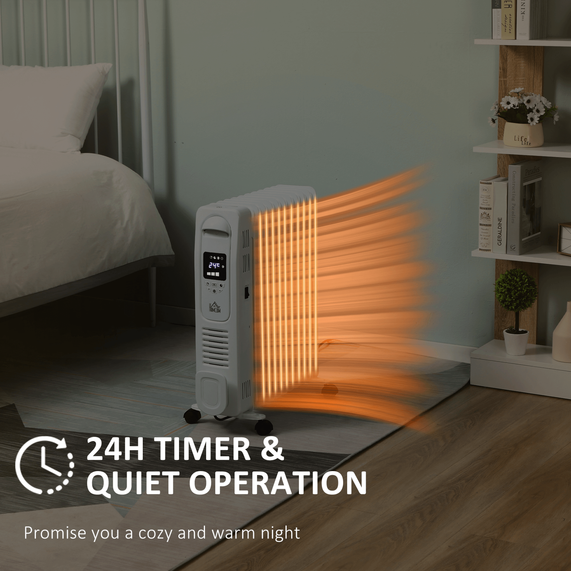 HOMCOM 2720W Oil Filled Radiator - 11 Fin Electric Heater, Stay warm with the HOMCOM 2720W heater featuring a timer, remote control, and safety features for ultimate comfort this winter.