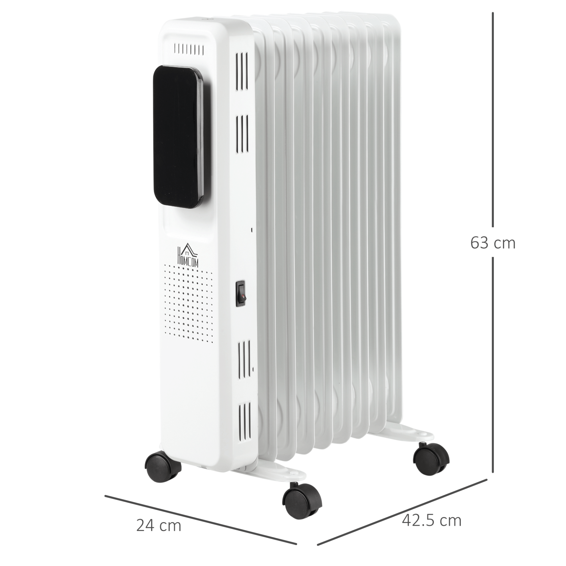 HOMCOM 2180W Oil Filled Radiator - Portable Electric Heater, Enjoy efficient heating with the HOMCOM 2180W Oil Filled Radiator. Features adjustable thermostat, LED display, and remote control for your comfort.