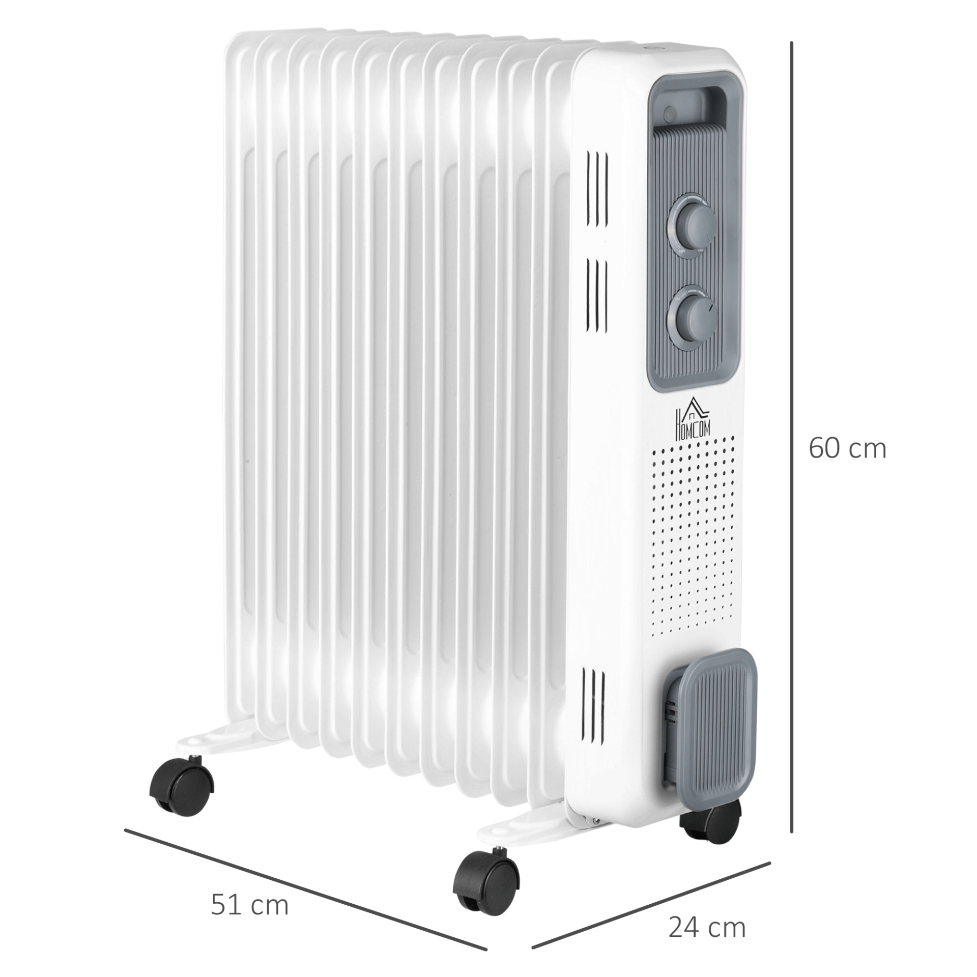 HOMCOM Oil Filled Radiator - Portable Electric Heater, Stay warm with the HOMCOM Oil Filled Radiator. Reliable, adjustable, and safe, ideal for home or office heating needs.