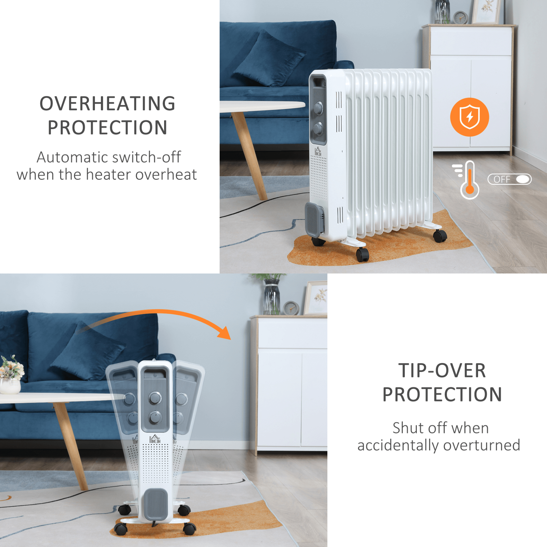 HOMCOM Oil Filled Radiator - Portable Electric Heater, Stay warm with the HOMCOM Oil Filled Radiator. Reliable, adjustable, and safe, ideal for home or office heating needs.