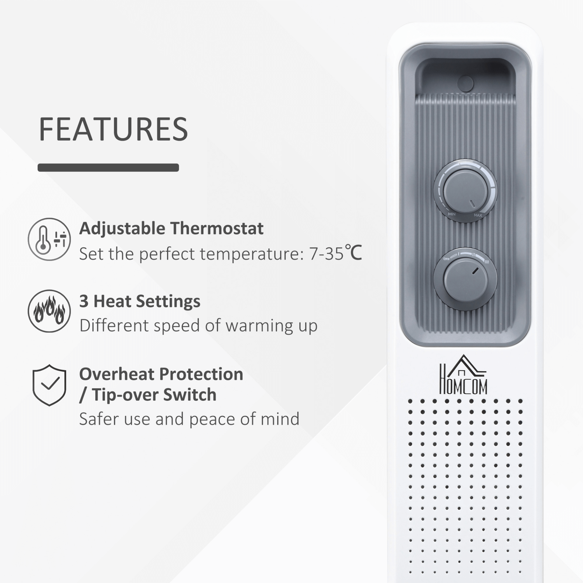 HOMCOM Oil Filled Radiator - Portable Electric Heater, Stay warm with the HOMCOM Oil Filled Radiator. Reliable, adjustable, and safe, ideal for home or office heating needs.