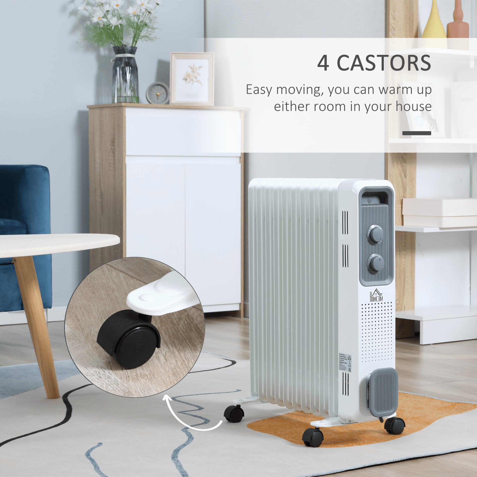 HOMCOM Oil Filled Radiator - Portable Electric Heater, Stay warm with the HOMCOM Oil Filled Radiator. Reliable, adjustable, and safe, ideal for home or office heating needs.