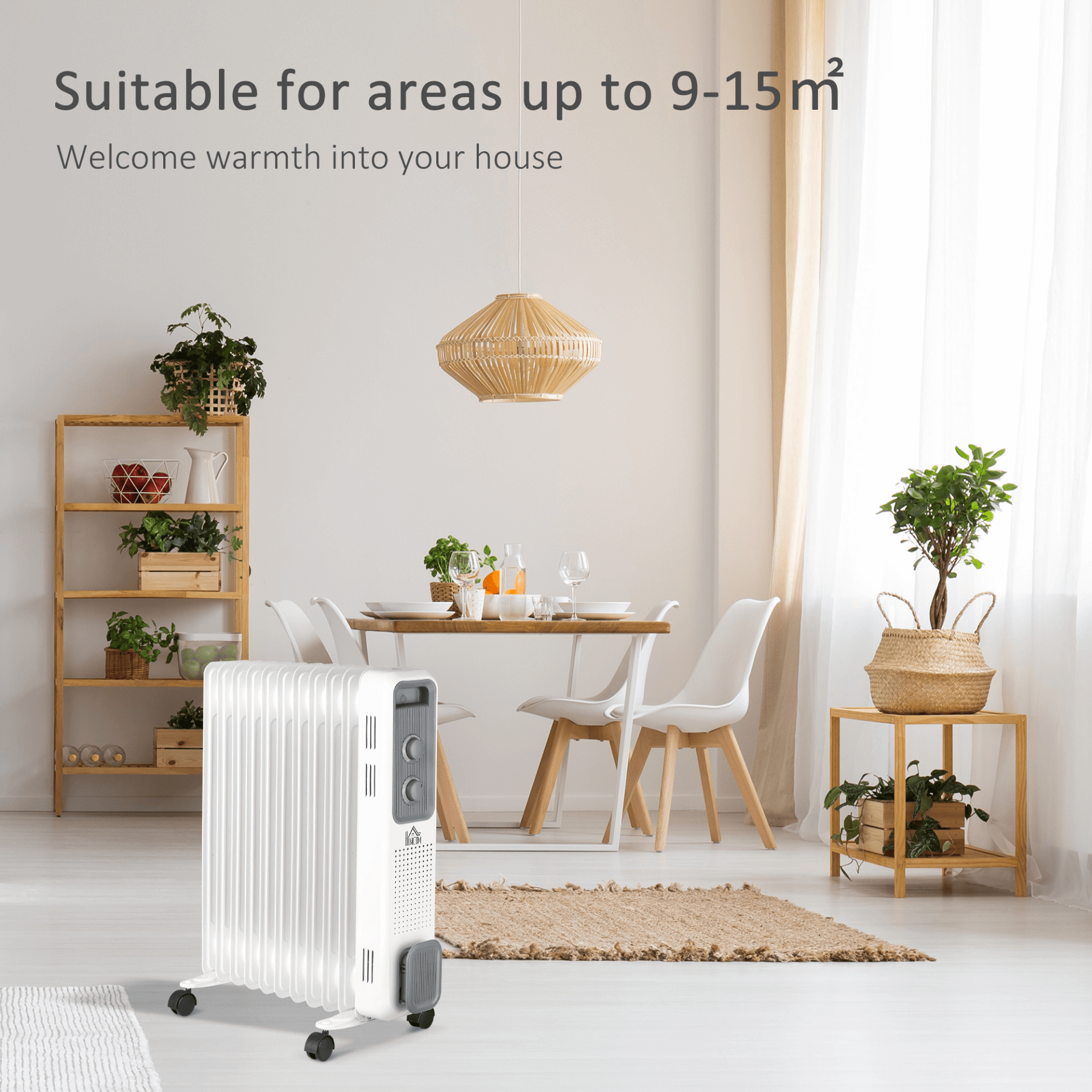 HOMCOM Oil Filled Radiator - Portable Electric Heater, Stay warm with the HOMCOM Oil Filled Radiator. Reliable, adjustable, and safe, ideal for home or office heating needs.