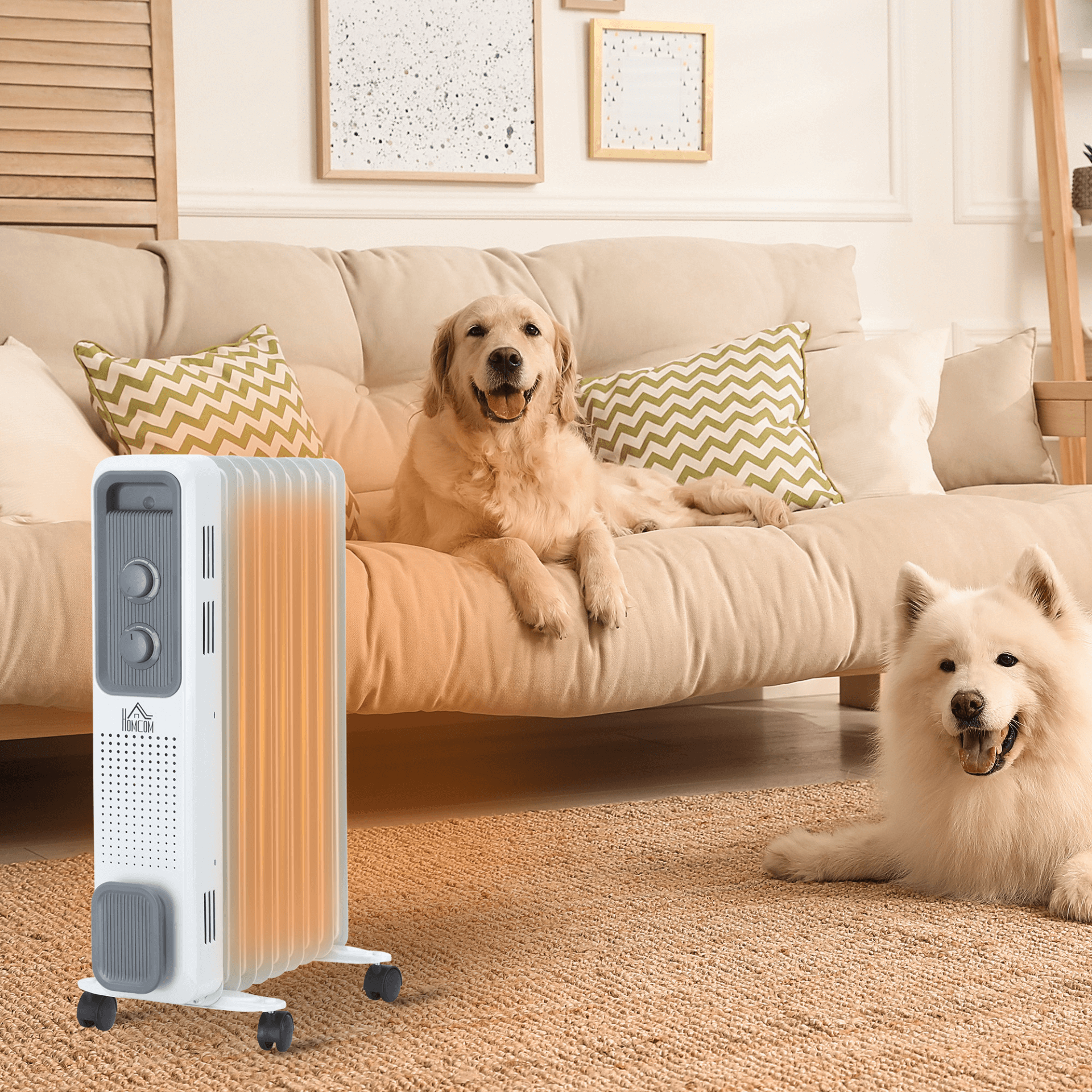 Oil Filled Radiator - Portable Electric Heater, Stay warm with an oil-filled radiator featuring an adjustable thermostat and 3 heat settings. Perfect for any room size and enhanced with safety features.