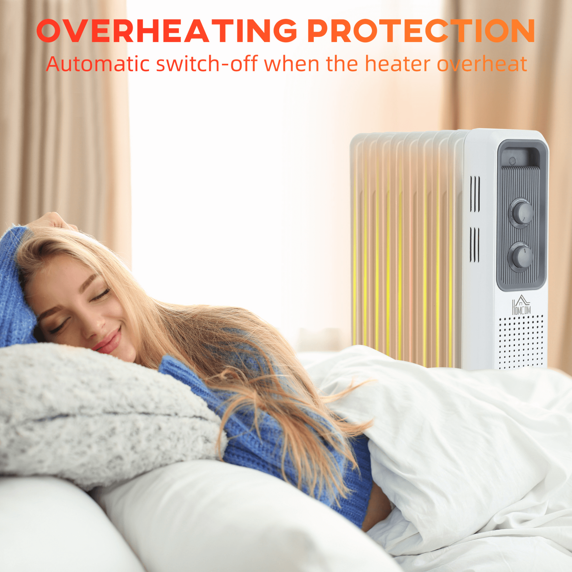 Oil Filled Radiator - Portable Electric Heater, Stay warm with an oil-filled radiator featuring an adjustable thermostat and 3 heat settings. Perfect for any room size and enhanced with safety features.