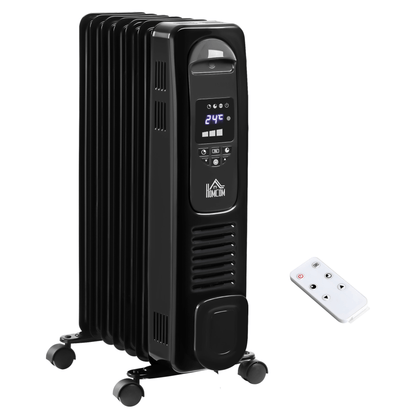 HOMCOM 1630W Digital Oil Filled Radiator - Portable Heater, Stay warm with the HOMCOM 1630W Oil Filled Radiator featuring adjustable thermostat, timer, safety cut-off, and remote control for ultimate comfort.