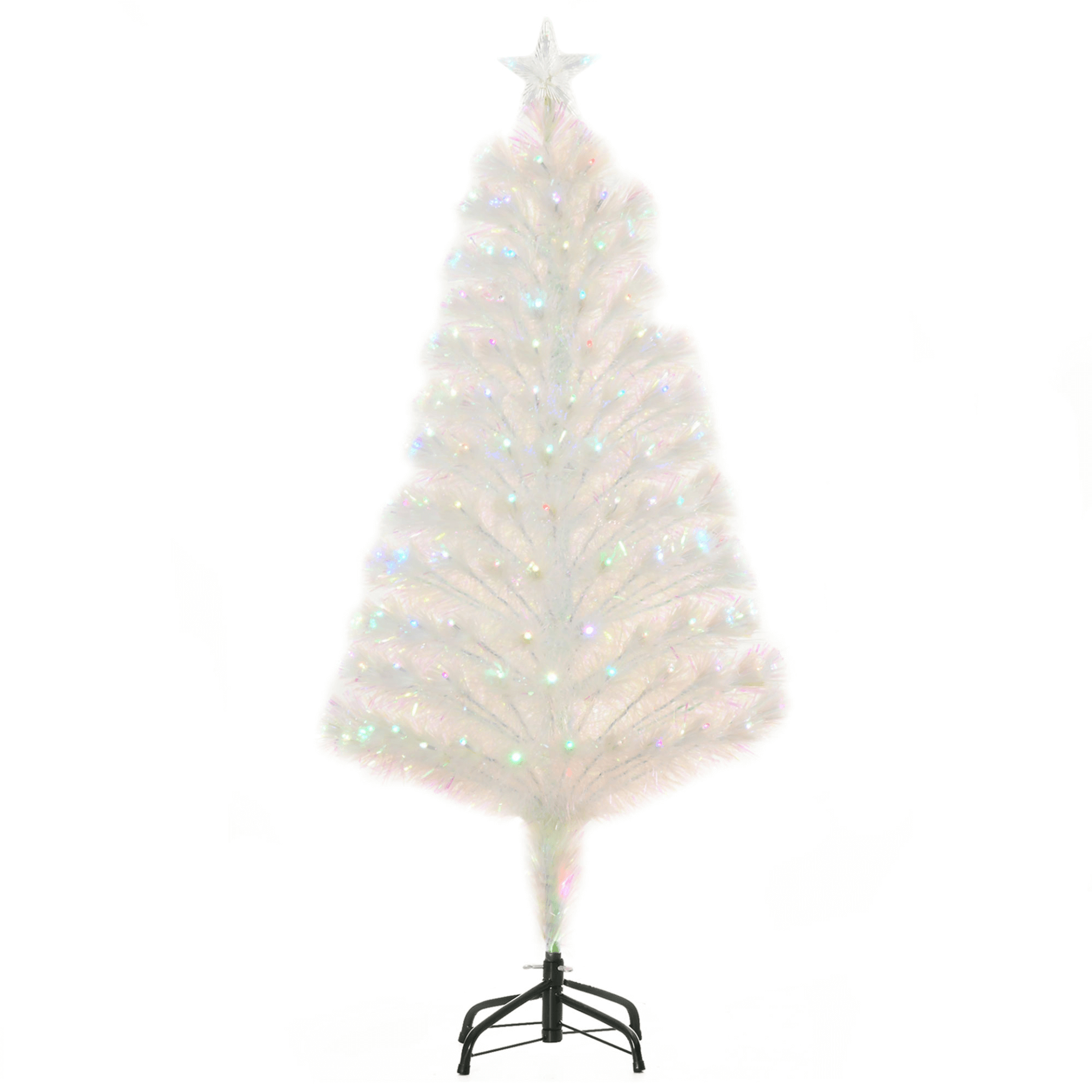 4ft Prelit White Christmas Tree with Fiber Optic LED Lights, Elegant 4ft prelit white Christmas tree with multi-color LED lights and sturdy base. Perfect festive centerpiece with lush branches and pre-programmed lights.