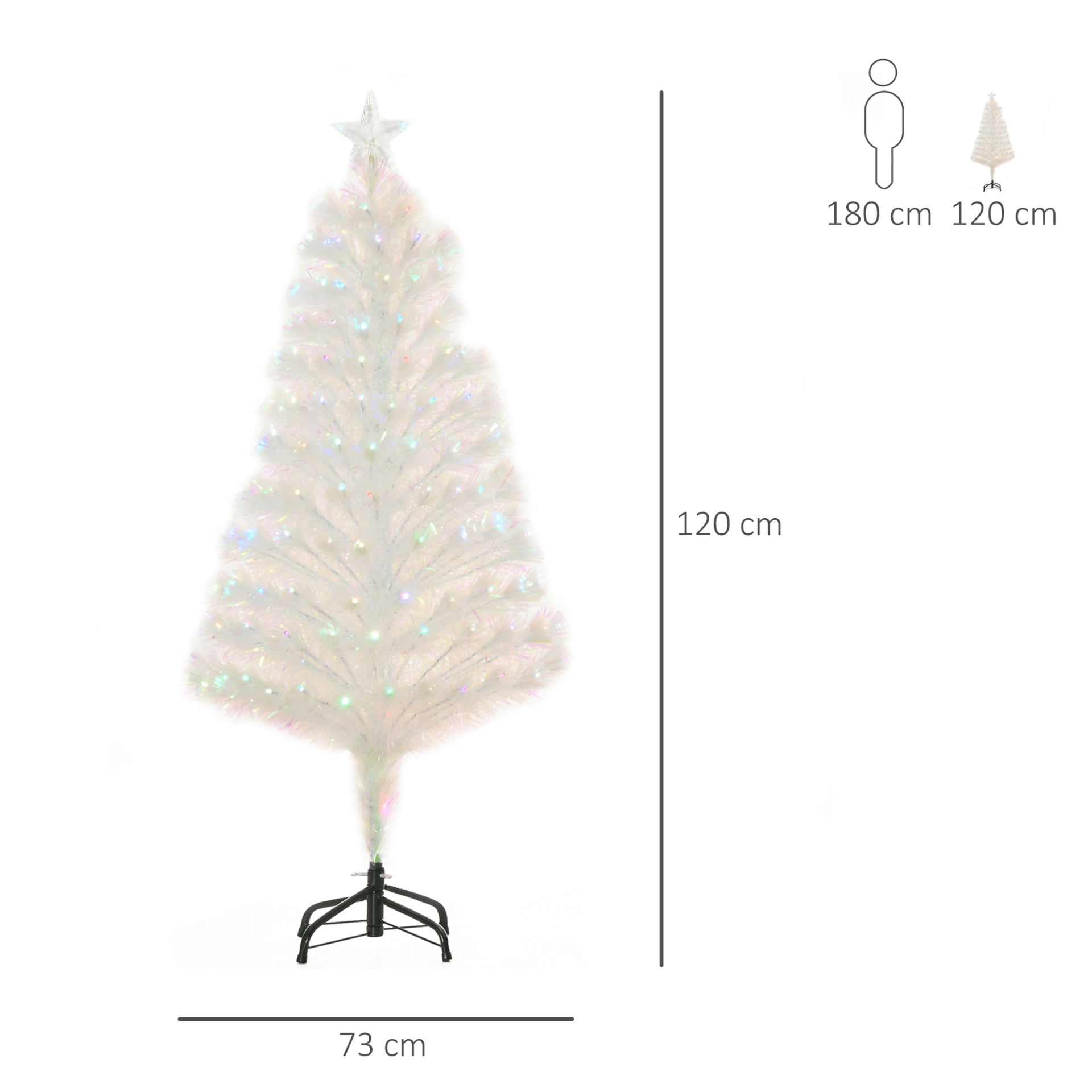 4ft Prelit White Christmas Tree with Fiber Optic LED Lights, Elegant 4ft prelit white Christmas tree with multi-color LED lights and sturdy base. Perfect festive centerpiece with lush branches and pre-programmed lights.