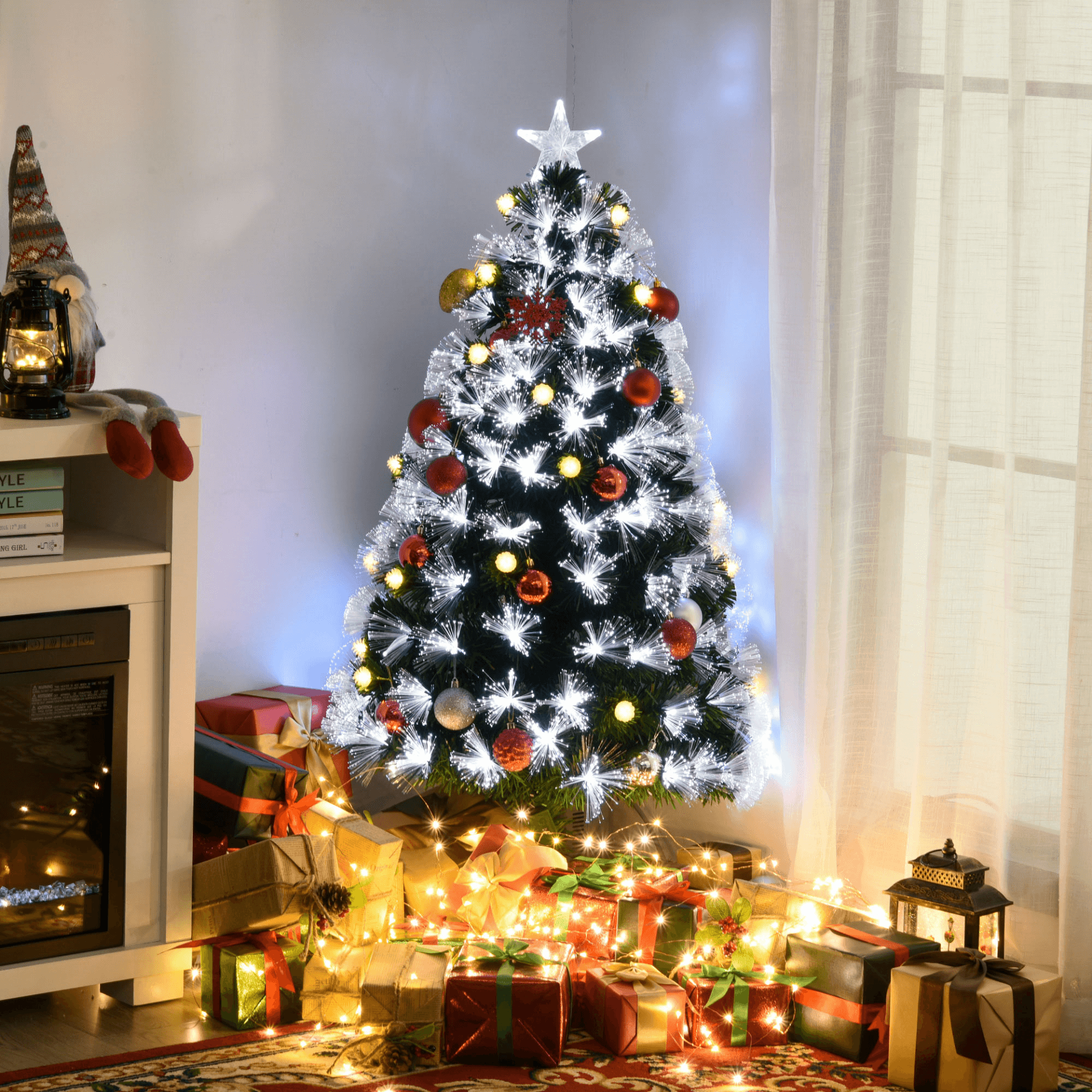 HOMCOM 4ft Pre-Lit Christmas Tree with Star Topper, Illuminate your holidays with our 4ft Christmas tree, featuring 130 LED lights and a stunning star topper for festive cheer.