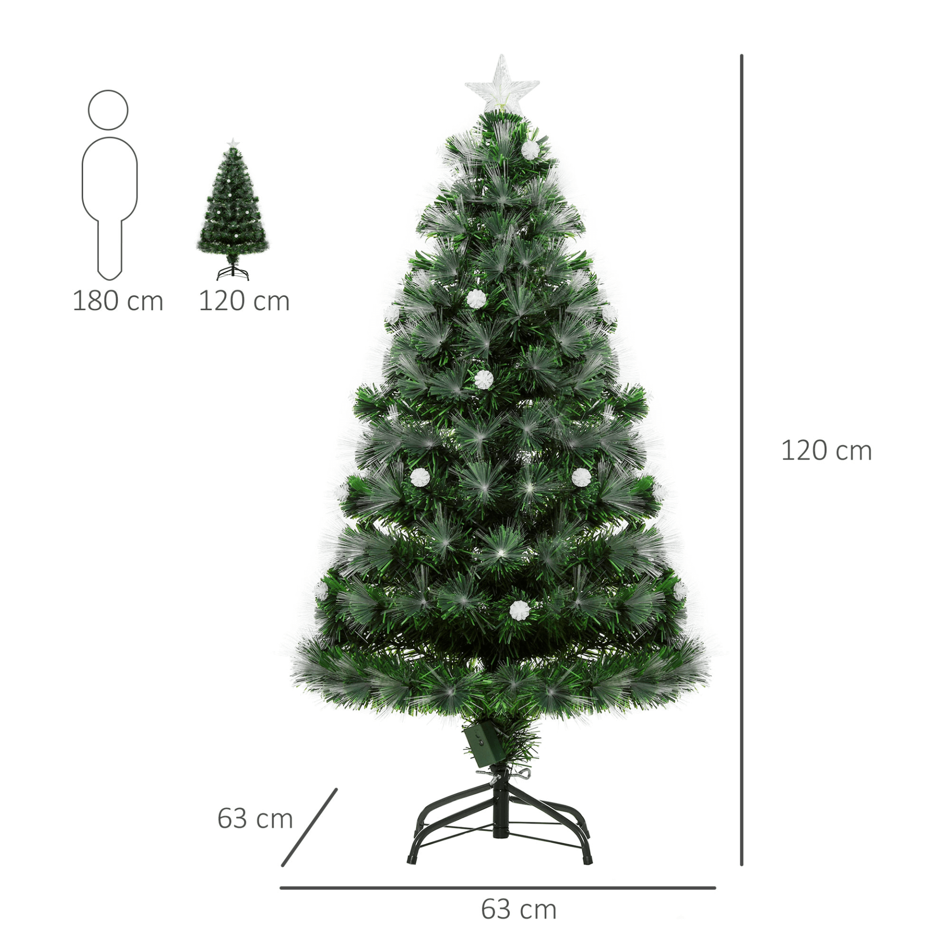 HOMCOM 4ft Pre-Lit Christmas Tree with Star Topper, Illuminate your holidays with our 4ft Christmas tree, featuring 130 LED lights and a stunning star topper for festive cheer.