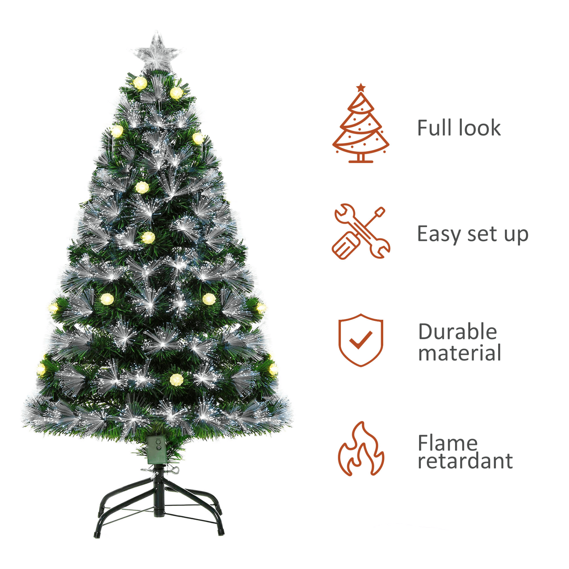 HOMCOM 4ft Pre-Lit Christmas Tree with Star Topper, Illuminate your holidays with our 4ft Christmas tree, featuring 130 LED lights and a stunning star topper for festive cheer.