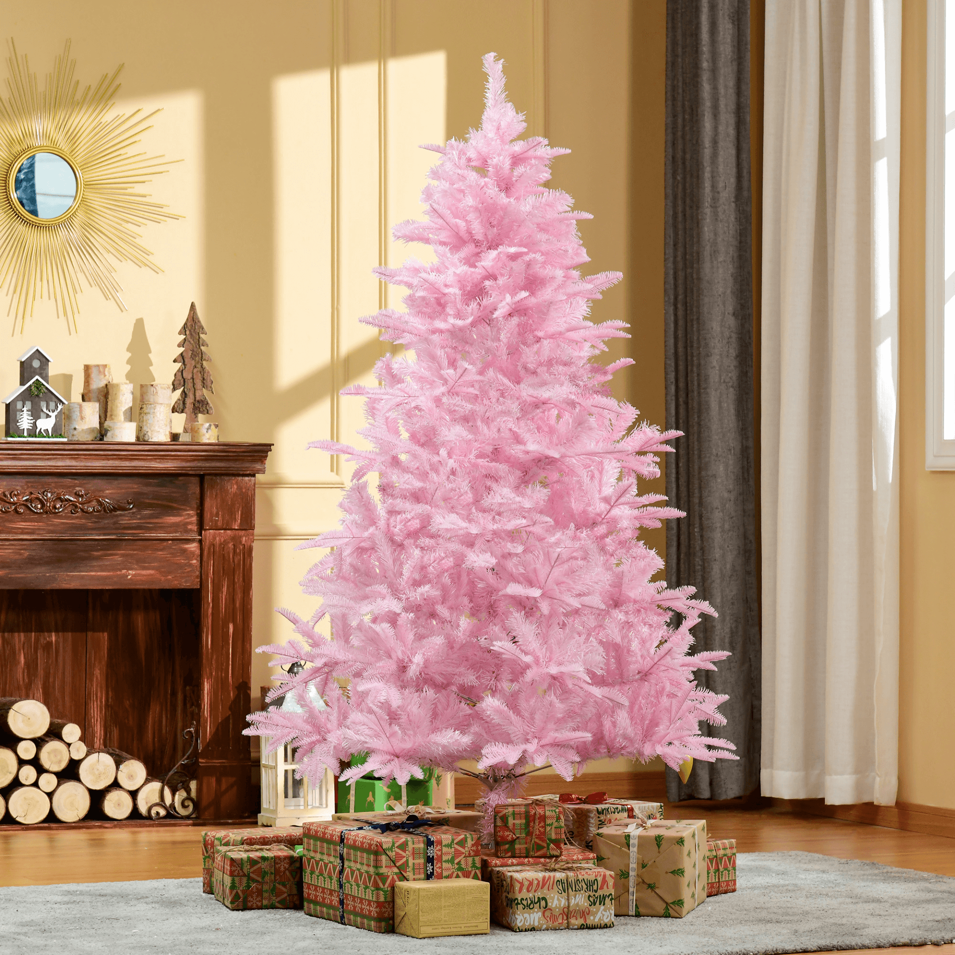 6FT Pink Artificial Christmas Tree - Vibrant Holiday Decor, Celebrate in style with our 6FT Pink Artificial Christmas Tree. Perfect for home, office, or parties. Easy automatic setup!