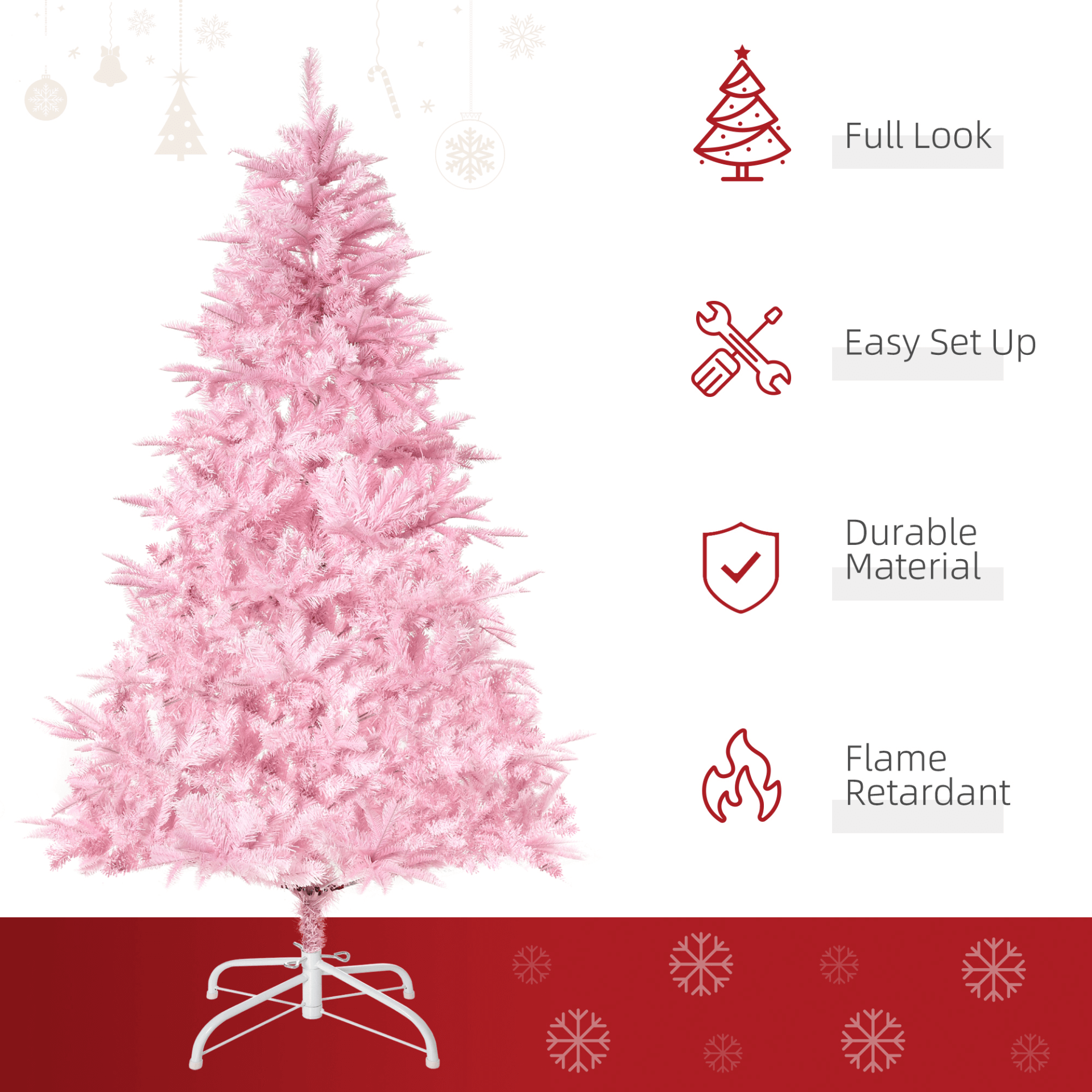 6FT Pink Artificial Christmas Tree - Vibrant Holiday Decor, Celebrate in style with our 6FT Pink Artificial Christmas Tree. Perfect for home, office, or parties. Easy automatic setup!