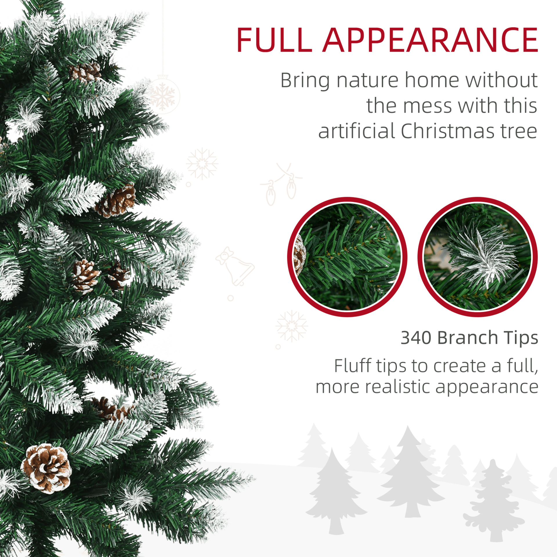 5 Ft Snowy Artificial Christmas Tree with Pine Cones, Bring winter's magic indoors with our 5 Ft Snow Christmas Tree, featuring realistic branches and pine cones. Perfect for creating a lush holiday atmosphere.