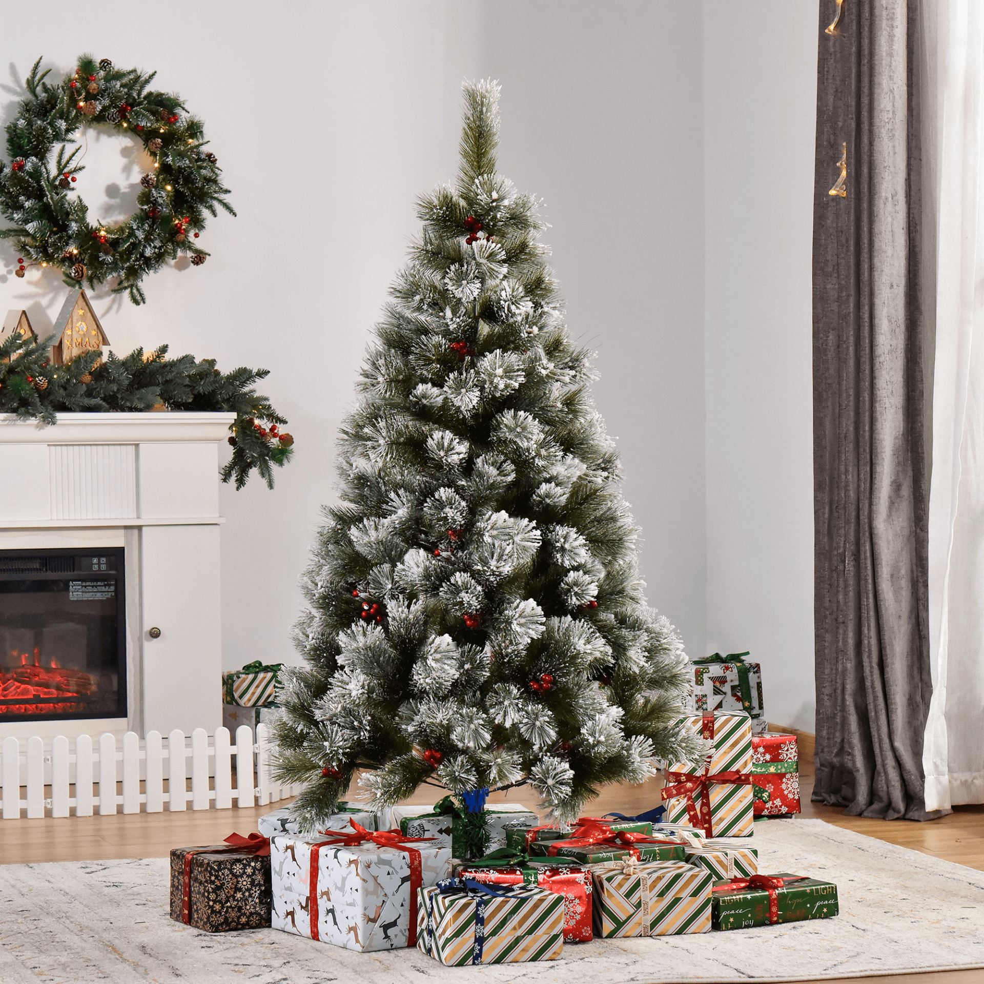 5FT Artificial Christmas Tree with Berries – Indoor Decor, Transform your home with our lush 5FT artificial Christmas tree. Features 184 tips, berry decorations, and a sturdy metal stand for festive cheer.