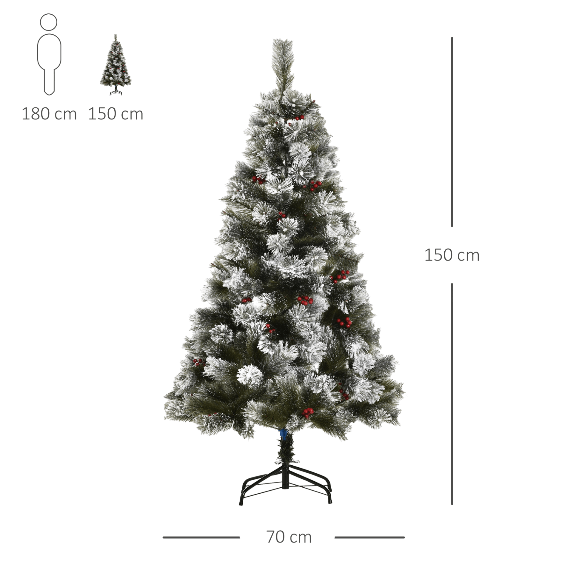 5FT Artificial Christmas Tree with Berries – Indoor Decor, Transform your home with our lush 5FT artificial Christmas tree. Features 184 tips, berry decorations, and a sturdy metal stand for festive cheer.