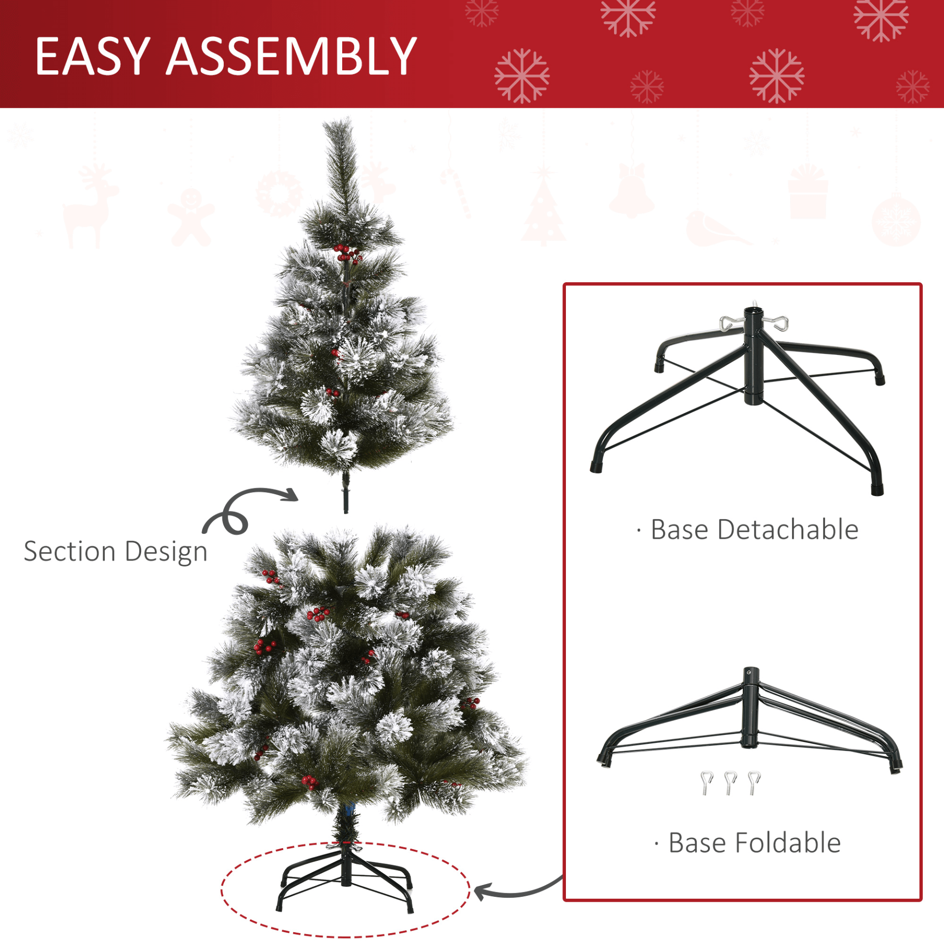 5FT Artificial Christmas Tree with Berries – Indoor Decor, Transform your home with our lush 5FT artificial Christmas tree. Features 184 tips, berry decorations, and a sturdy metal stand for festive cheer.