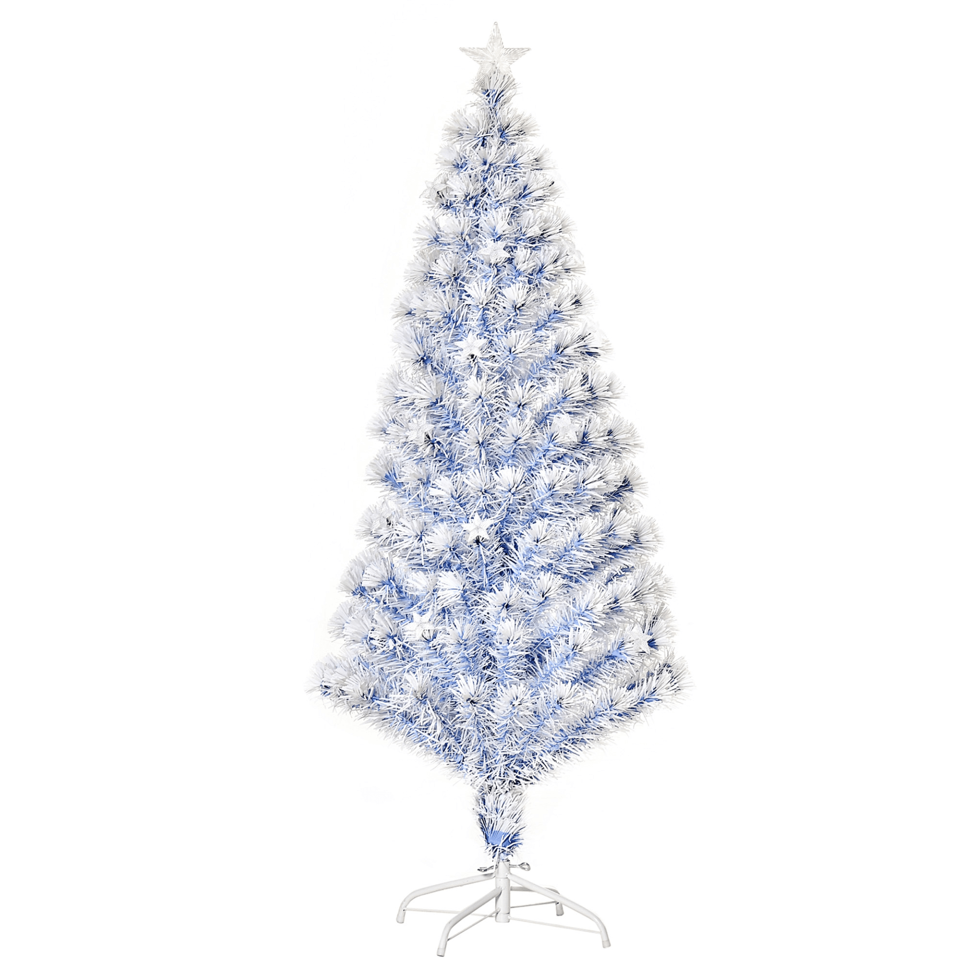 5FT Fibre Optic Christmas Tree with LED Lights, Celebrate with a 5FT Artificial Fibre Optic Christmas Tree. Pre-lit LED lights, easy to store. Elegant white & blue for your holiday decor.