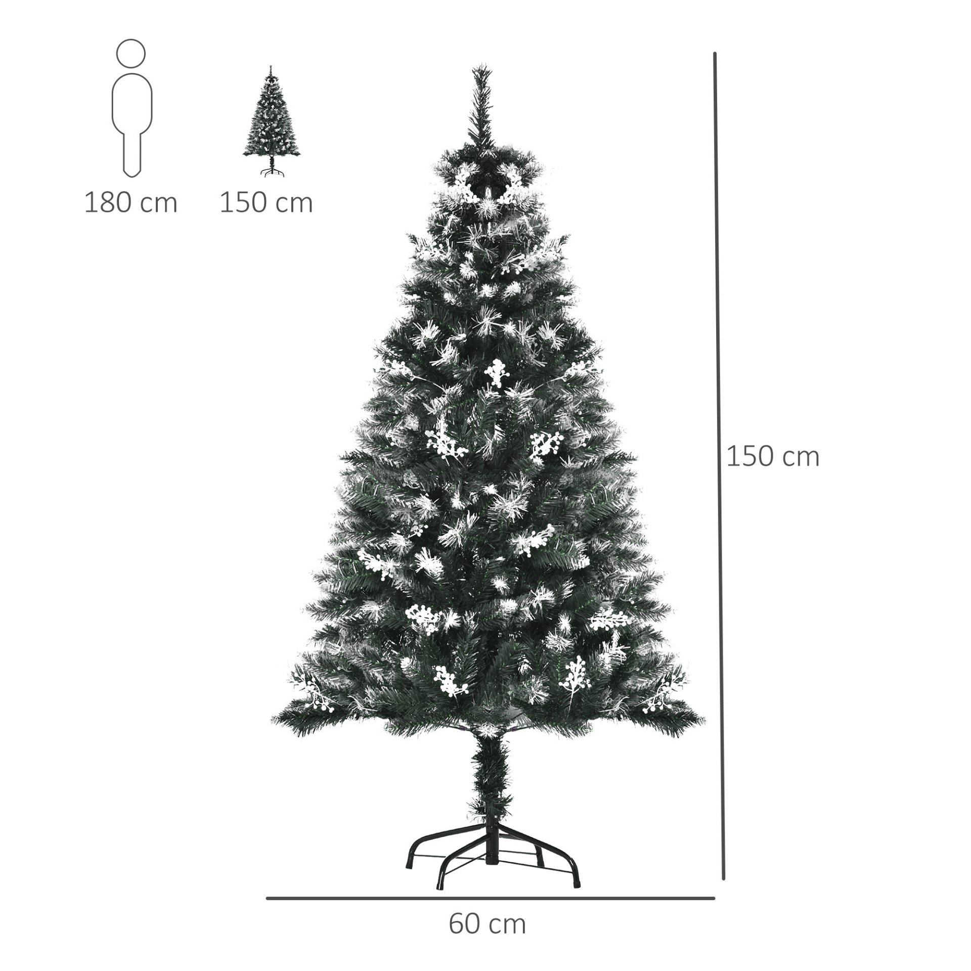 HOMCOM 5FT Snow-Dipped Christmas Tree with Star Topper, Elevate your festive decor with this 5FT artificial tree featuring snowy branches, white berries, and a removable stand. Perfect for indoor use!