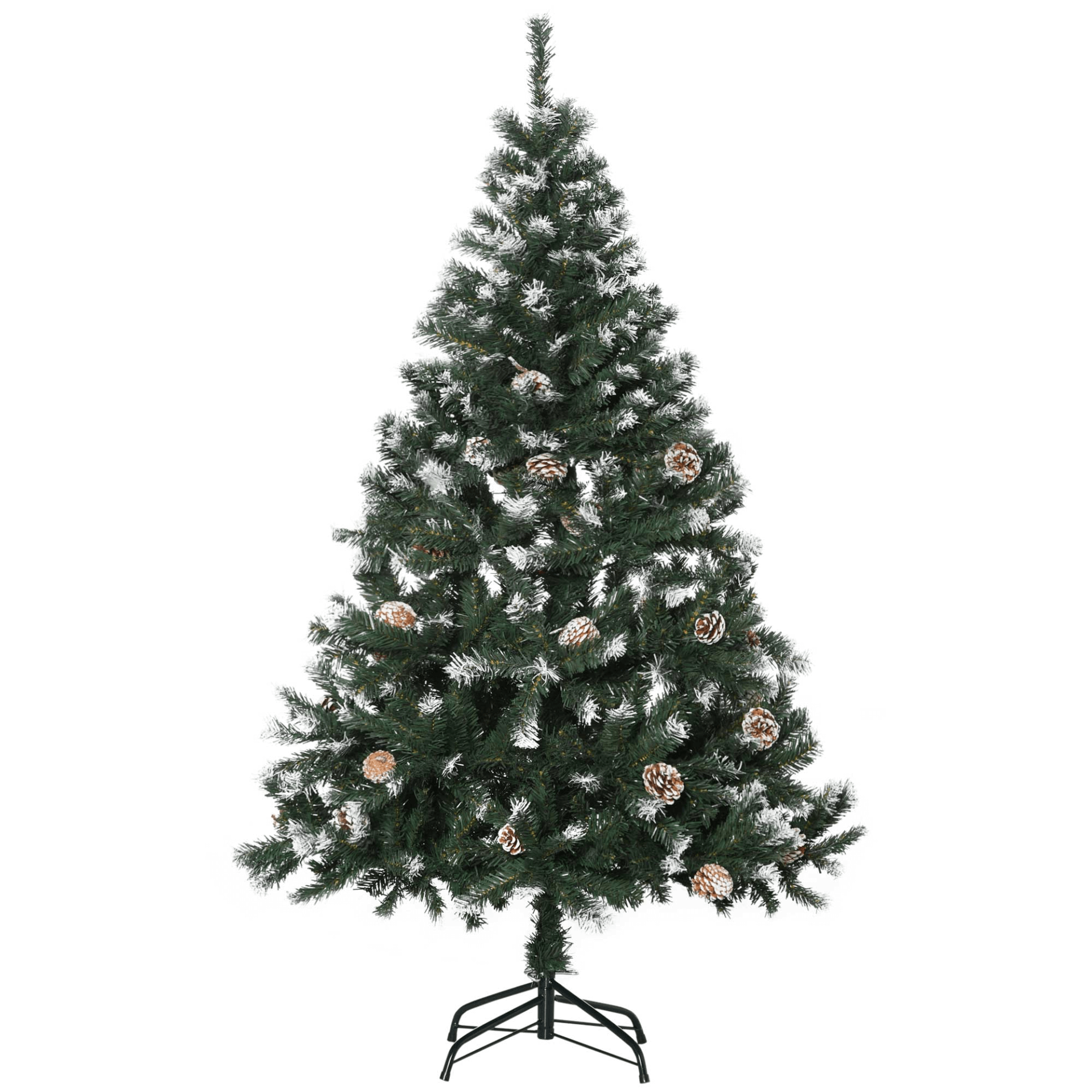 5FT Artificial Christmas Tree with Pine Cones, Transform your home into a winter wonderland with our 5FT snow-flocked artificial Christmas tree. Realistic branches and pine cones for festive charm.