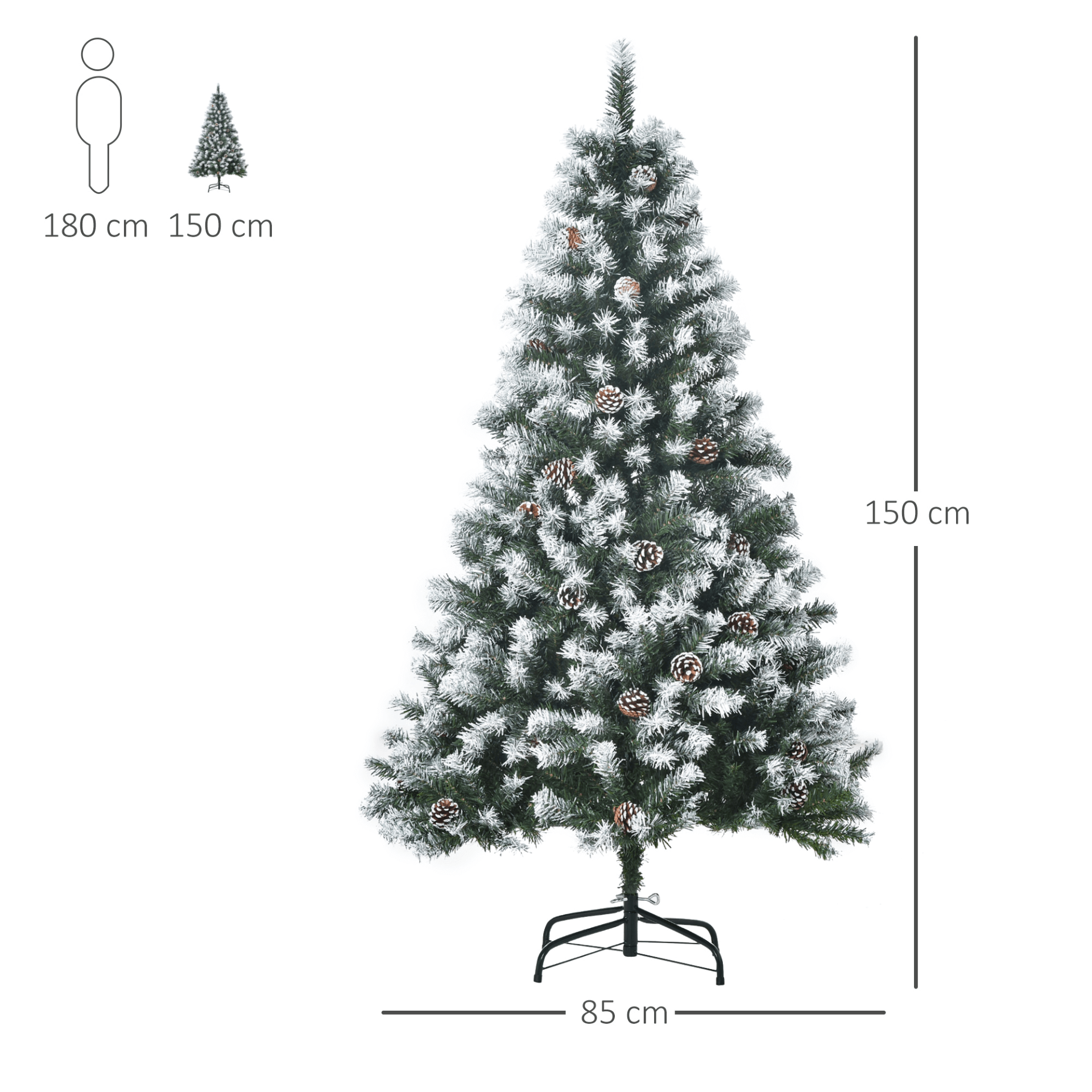 5FT Artificial Christmas Tree with Pine Cones, Transform your home into a winter wonderland with our 5FT snow-flocked artificial Christmas tree. Realistic branches and pine cones for festive charm.