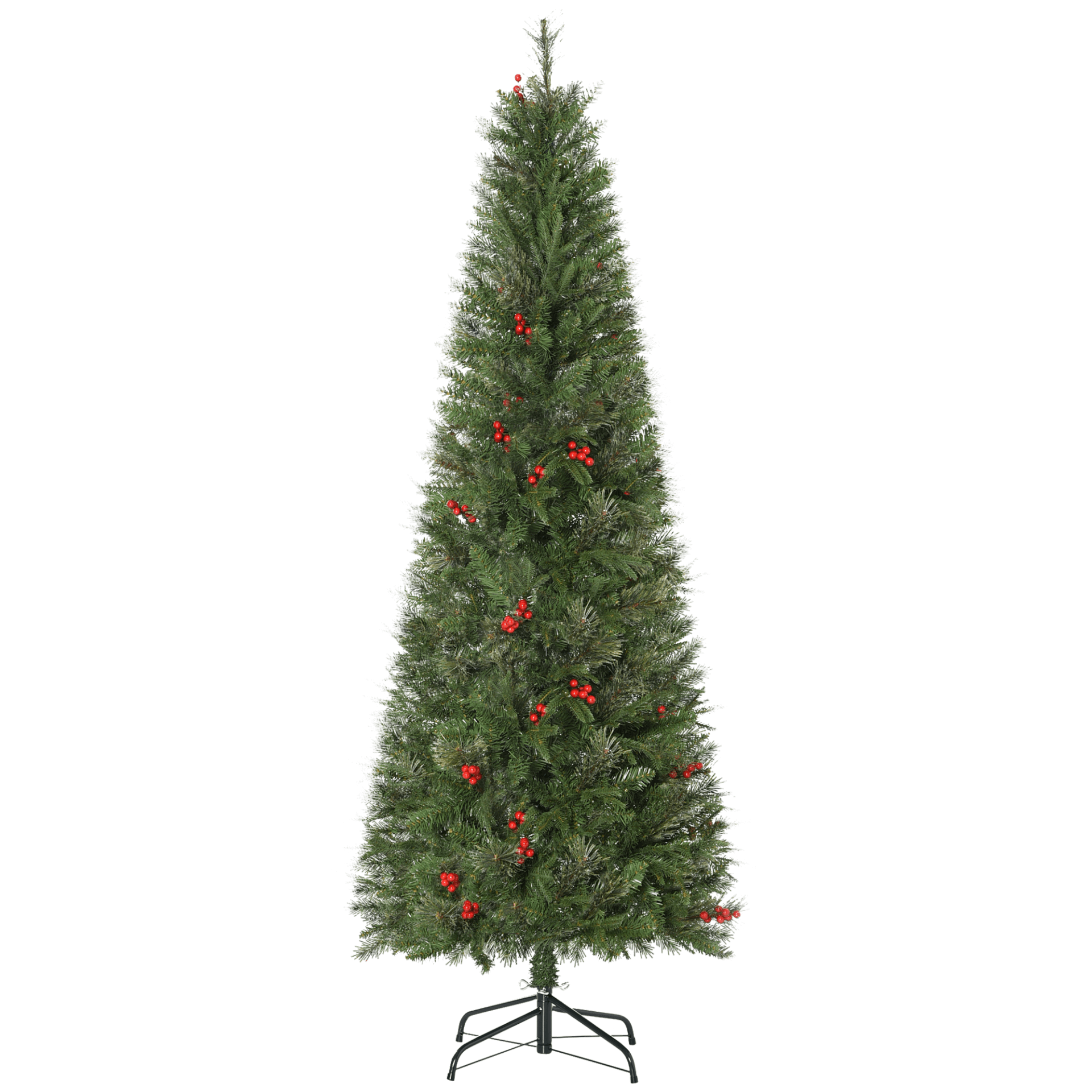 6ft Pencil Artificial Christmas Tree - Realistic & Durable, 6ft Pencil Artificial Christmas Tree with realistic branches and red berries for a festive touch. Easy setup and durable design, perfect for holiday decor.