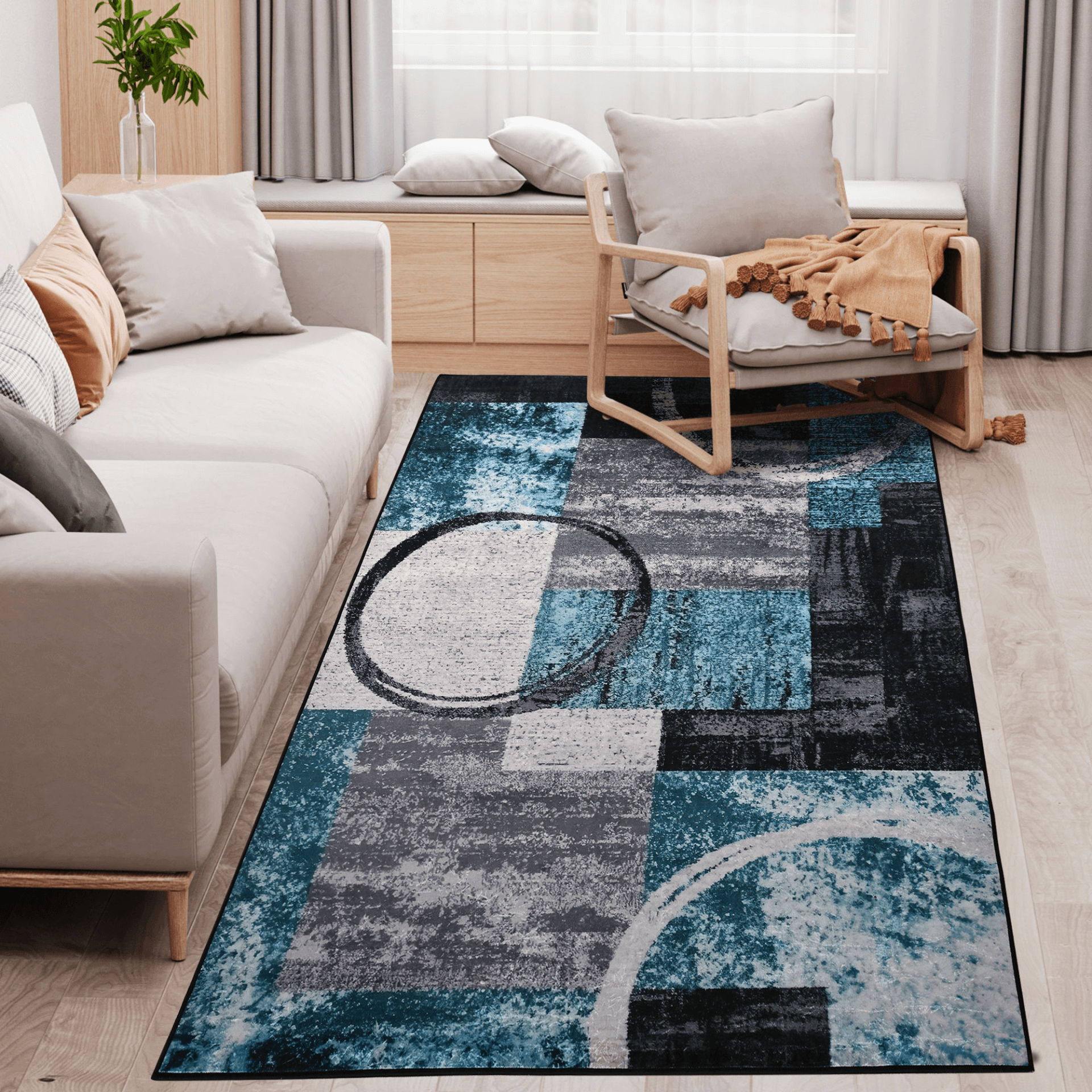 160x230cm Modern Blue Geometric Rug, Elevate your space with our stylish and soft 160x230cm blue geometric rug. Perfect for living room, bedroom, or dining room. Durable and elegant.