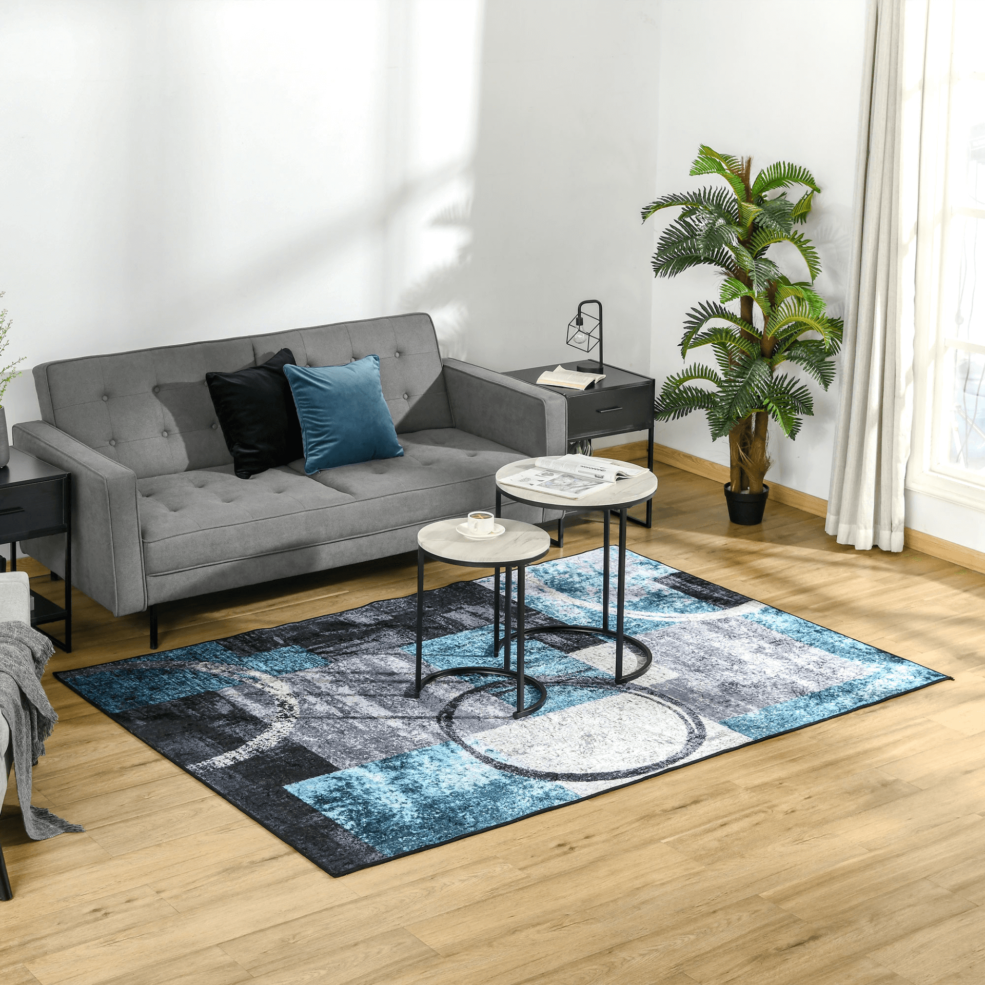 160x230cm Modern Blue Geometric Rug, Elevate your space with our stylish and soft 160x230cm blue geometric rug. Perfect for living room, bedroom, or dining room. Durable and elegant.