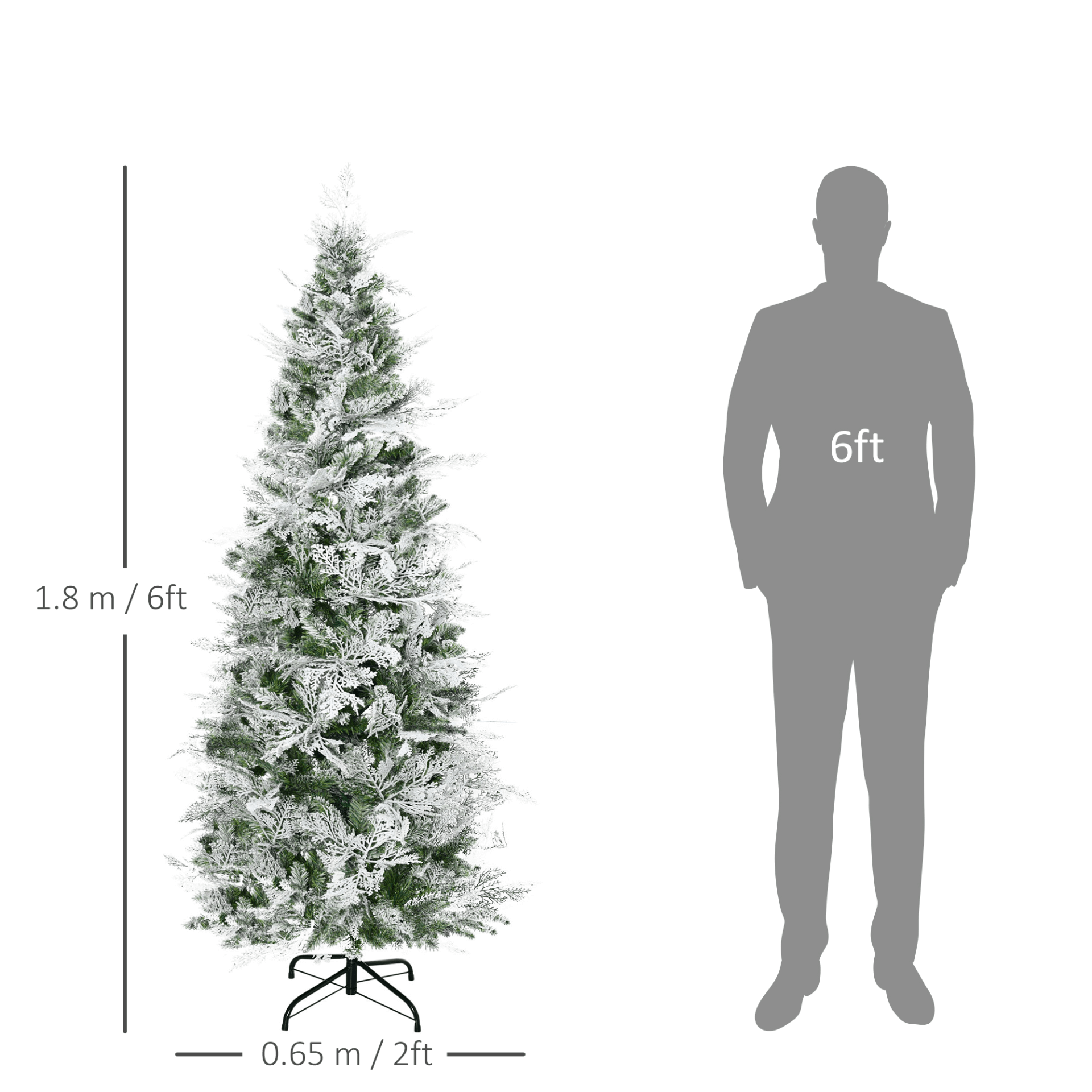 6 Ft Snow Flocked Pencil Christmas Tree, Create a winter wonderland with this 6 Ft Snow Flocked Artificial Tree. Realistic cypress branches, easy assembly, and a stable base included.