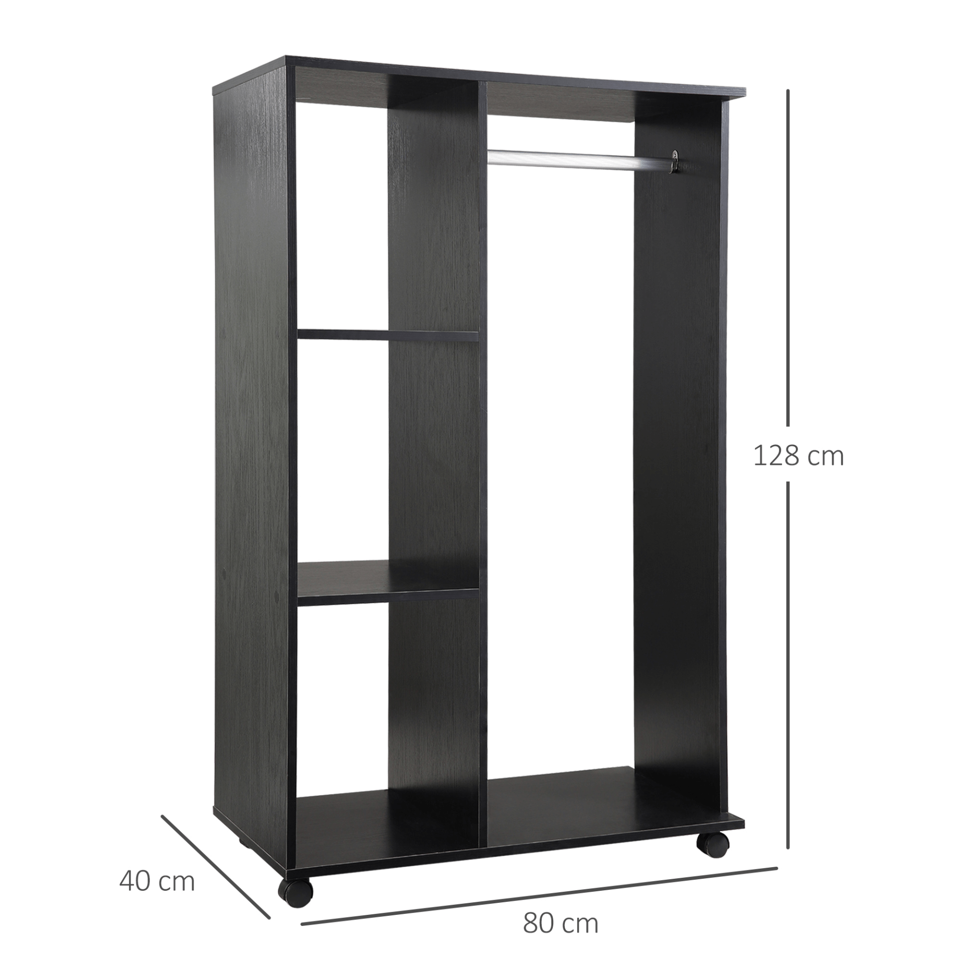 HOMCOM Mobile Open Wardrobe - Stylish Storage Solution, Discover the compact HOMCOM open wardrobe with hanging rail and shelves, perfect for organizing clothes in tight spaces.