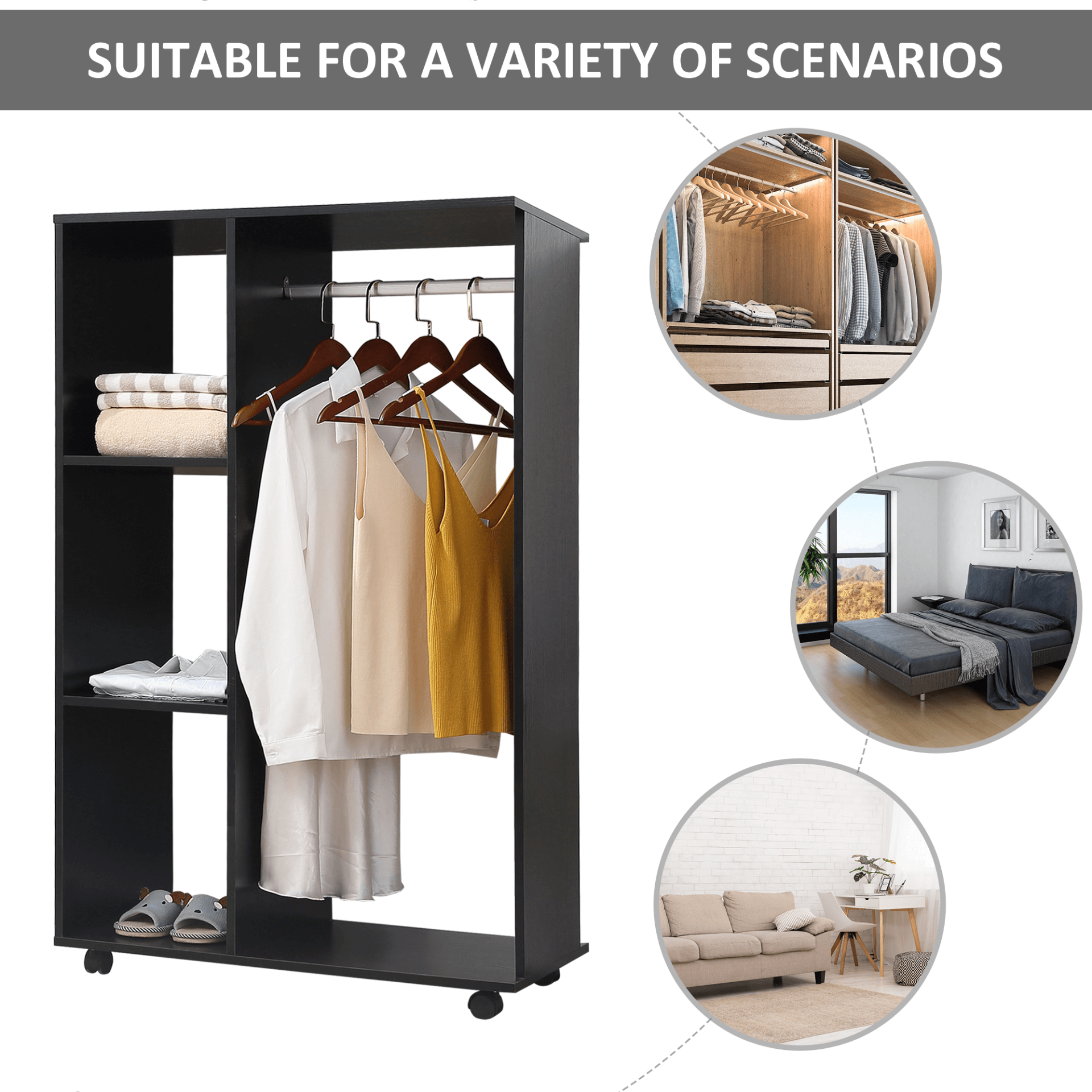 HOMCOM Mobile Open Wardrobe - Stylish Storage Solution, Discover the compact HOMCOM open wardrobe with hanging rail and shelves, perfect for organizing clothes in tight spaces.