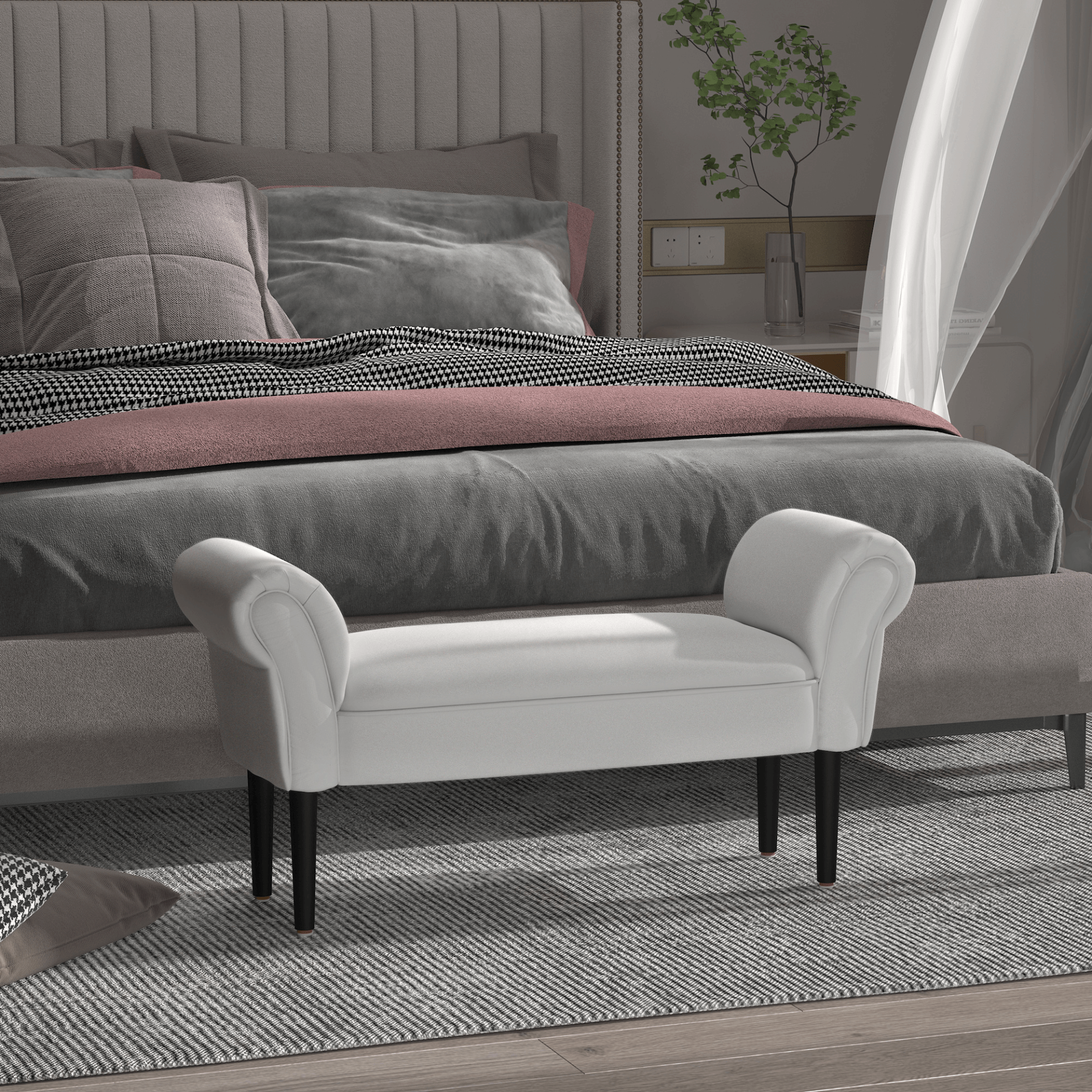 Bed End Side Chaise Lounge Sofa | Grey Velvet | Wooden Legs, Upgrade Your Bedroom with the HOMCOM Bed End Side Chaise Lounge Sofa Add a touch of elegance and sophistication to your bedroom.