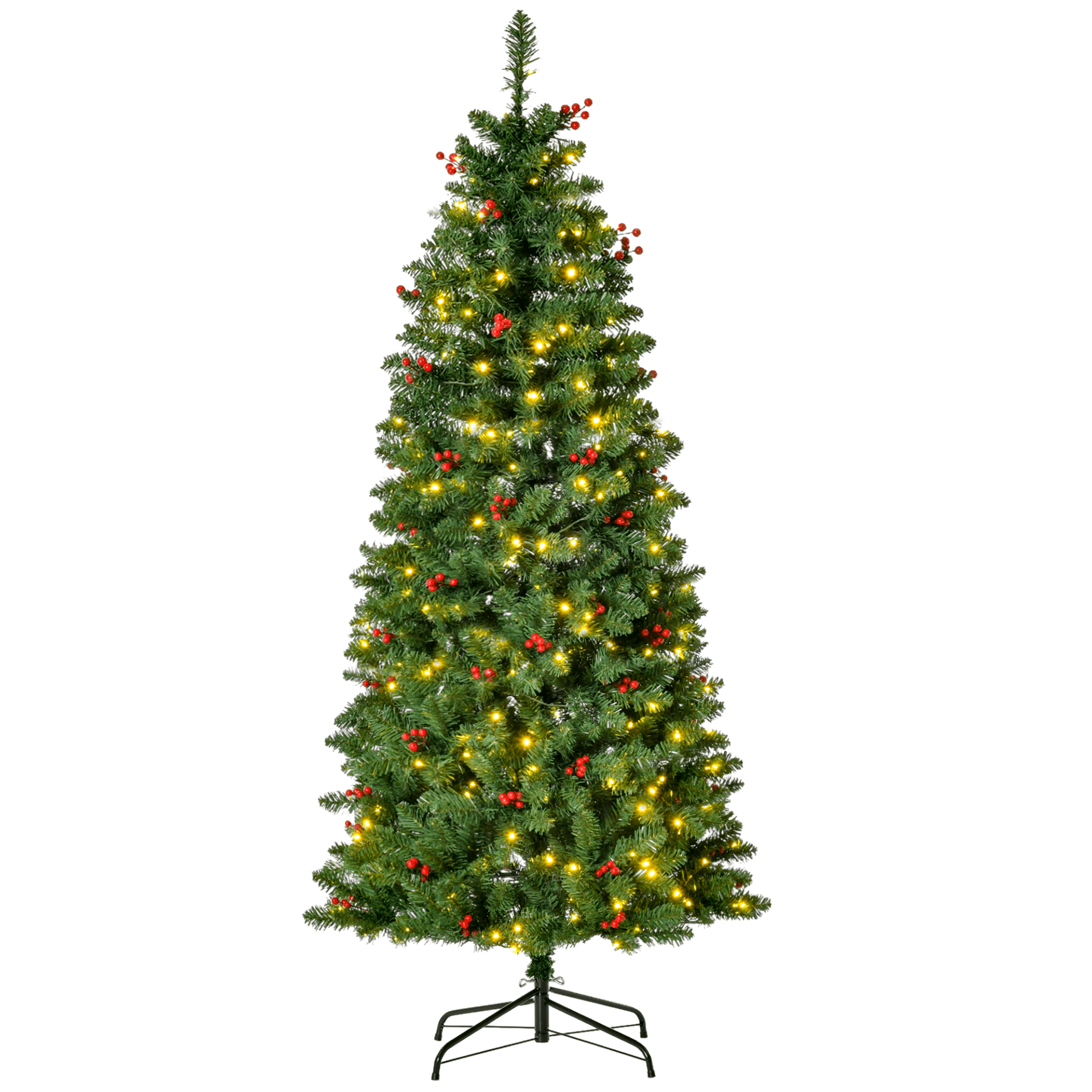 HOMCOM 5FT Prelit Pencil Christmas Tree with LED Lights, Brighten your home with the HOMCOM 5FT Prelit Christmas Tree, adorned with warm white LEDs and festive red berries for perfect holiday cheer.