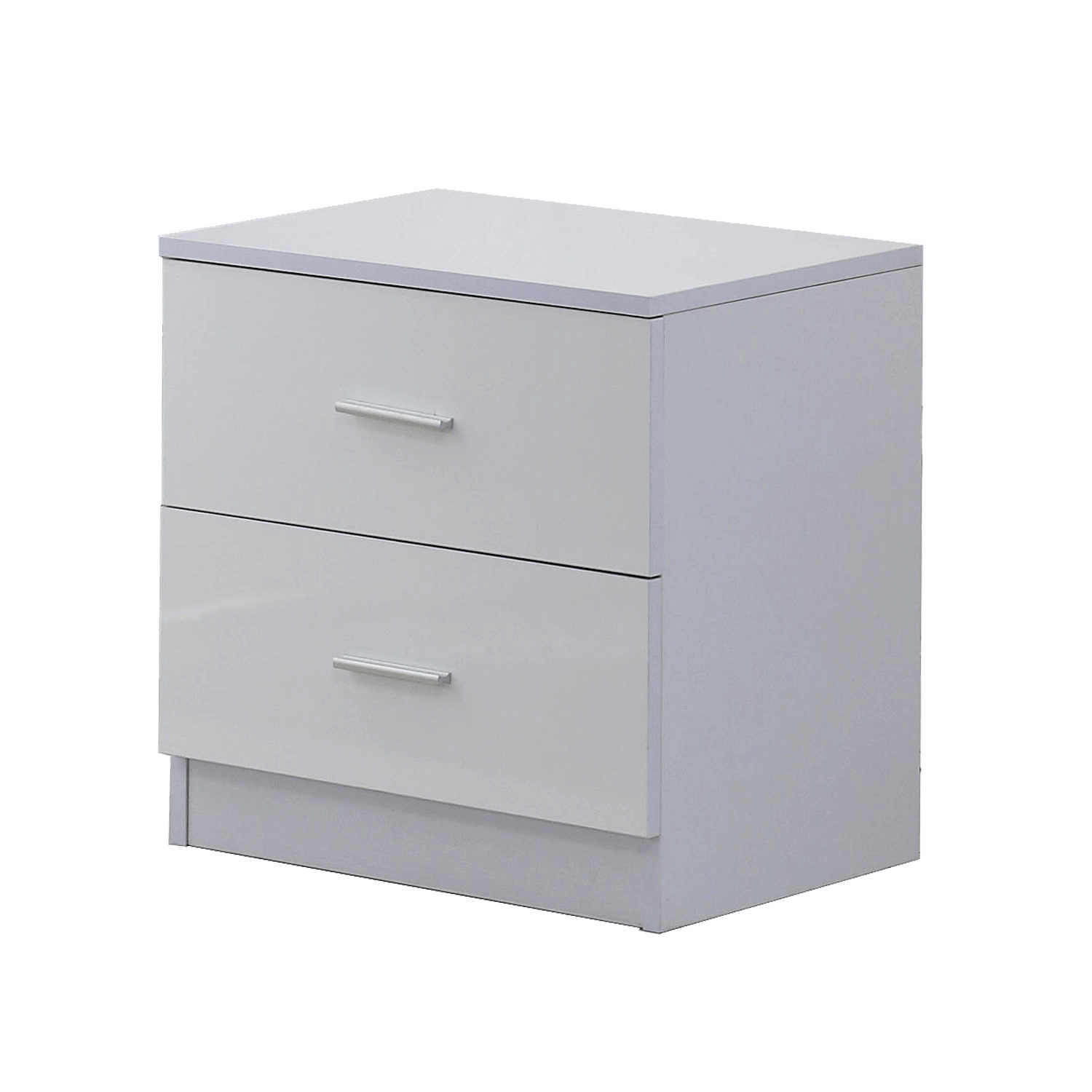 High Gloss 3-Piece Bedroom Furniture Set - White, Upgrade your bedroom with a stylish 3-piece set: wardrobe, 5-drawer chest, and 2-drawer nightstand. High gloss finish for a modern look.