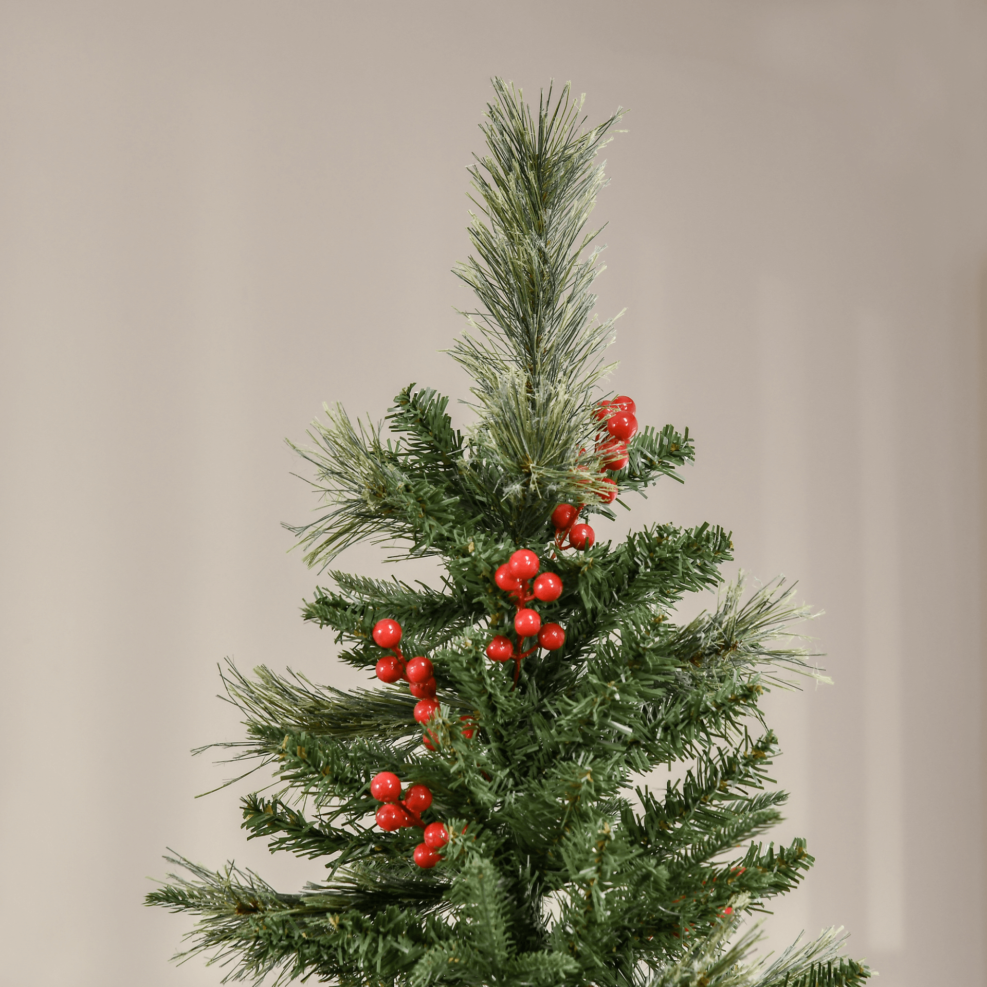 7ft Pencil Artificial Christmas Tree with Red Berries, Decorate with our 7ft Pencil Artificial Christmas Tree! Realistic branches, faux red berries, and flame-retardant PVC offer safe, festive holiday decor.