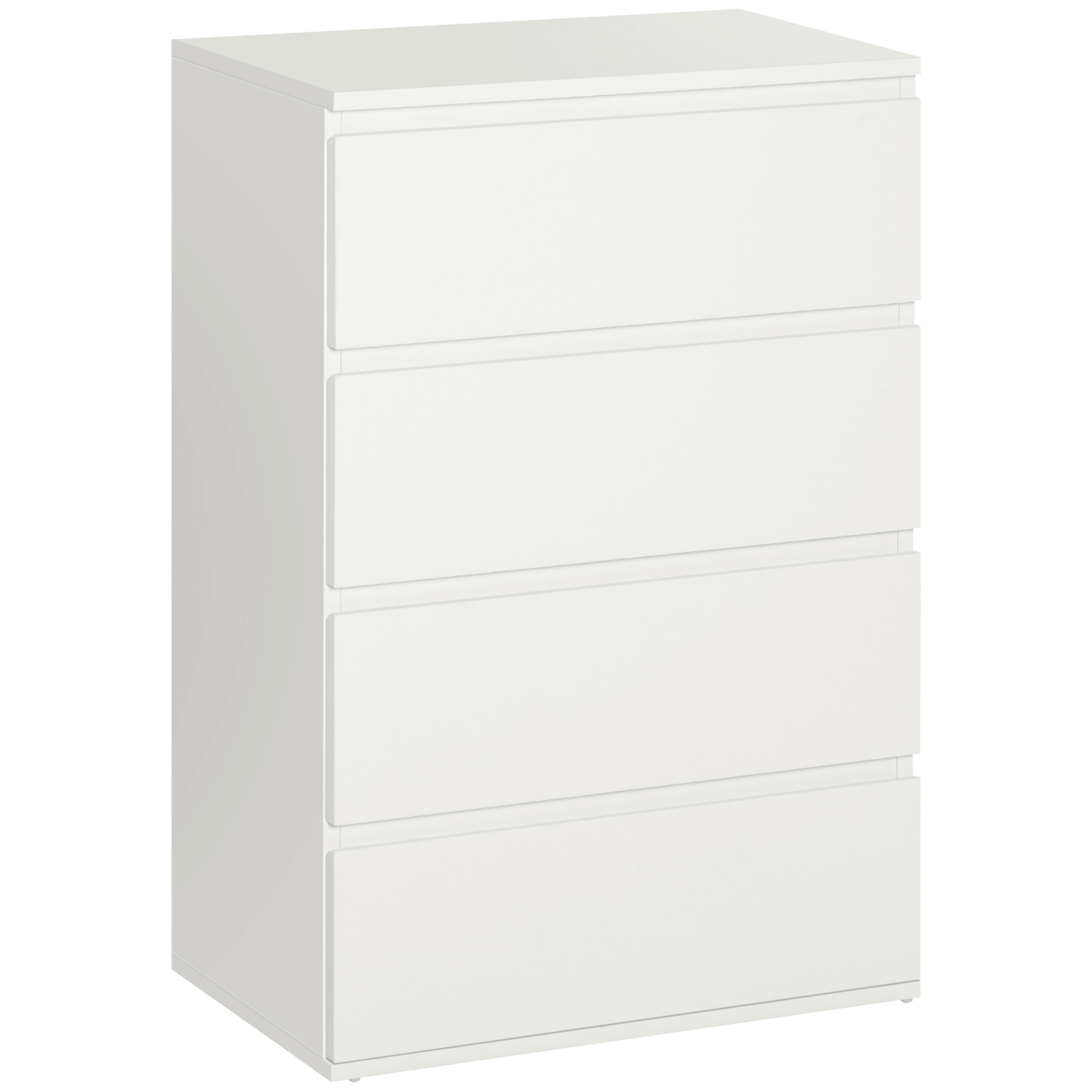 White 4-Drawer Chest - Stylish Storage Cabinet, Elevate storage with our White 4-Drawer Chest. Perfect for bedrooms and living rooms, it combines style and spacious functionality.